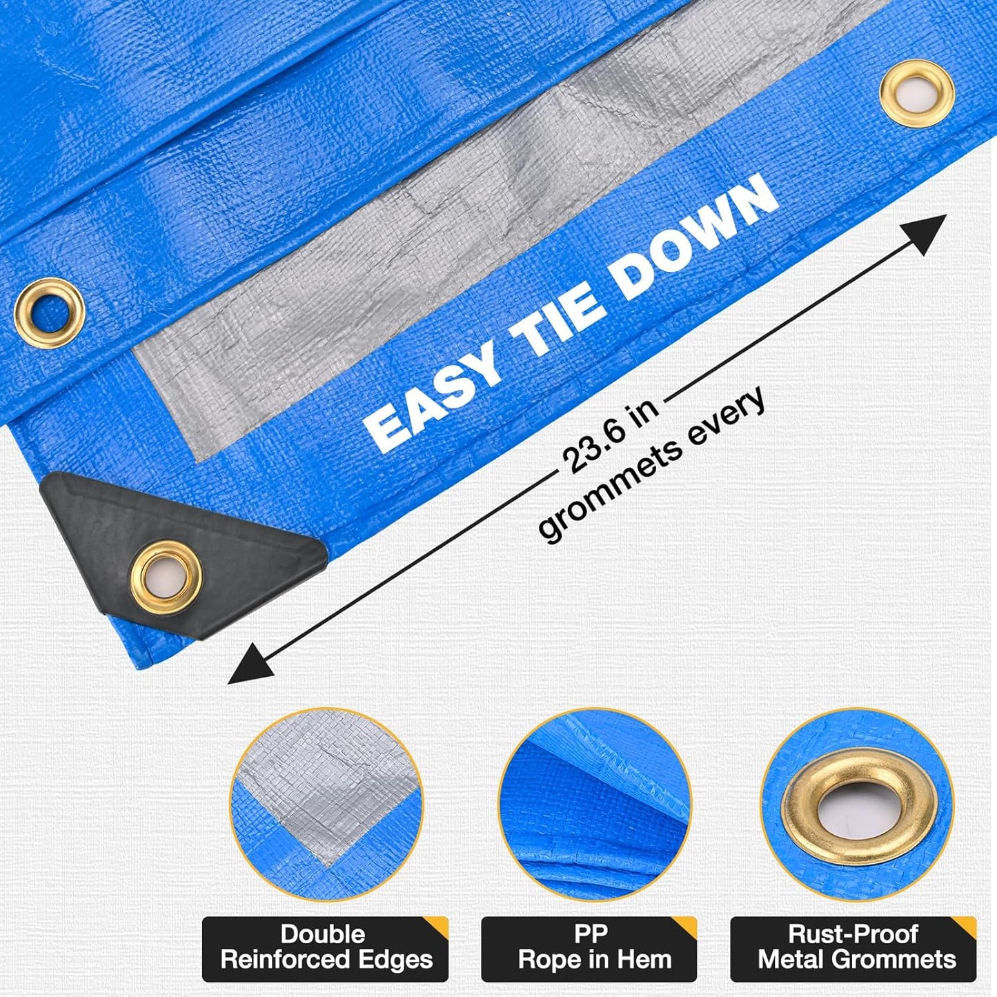 Tarp 16x20 Feet 14 Mil Heavy Duty Waterproof Tarp, Large Multipurpose Cover with Brass Grommets and Reinforced Edges, UV Resistant Thick Poly Tarps for Outdoor Camping Tent Pool Car, Blue