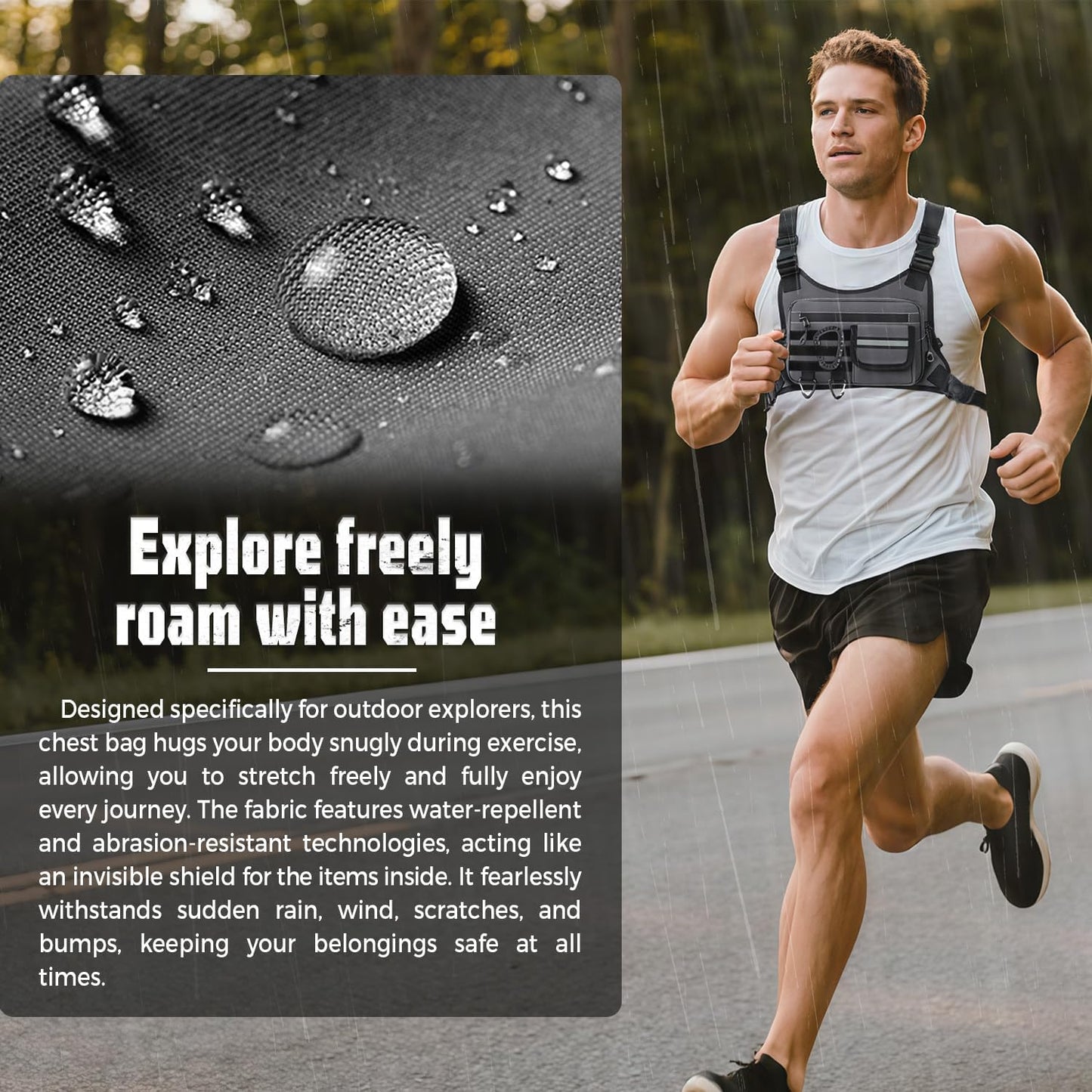 Outdoor Chest Bag For Men, EDC Chest Pack With Built-In Phone Holder, Lightweight Chest Rig Pouch