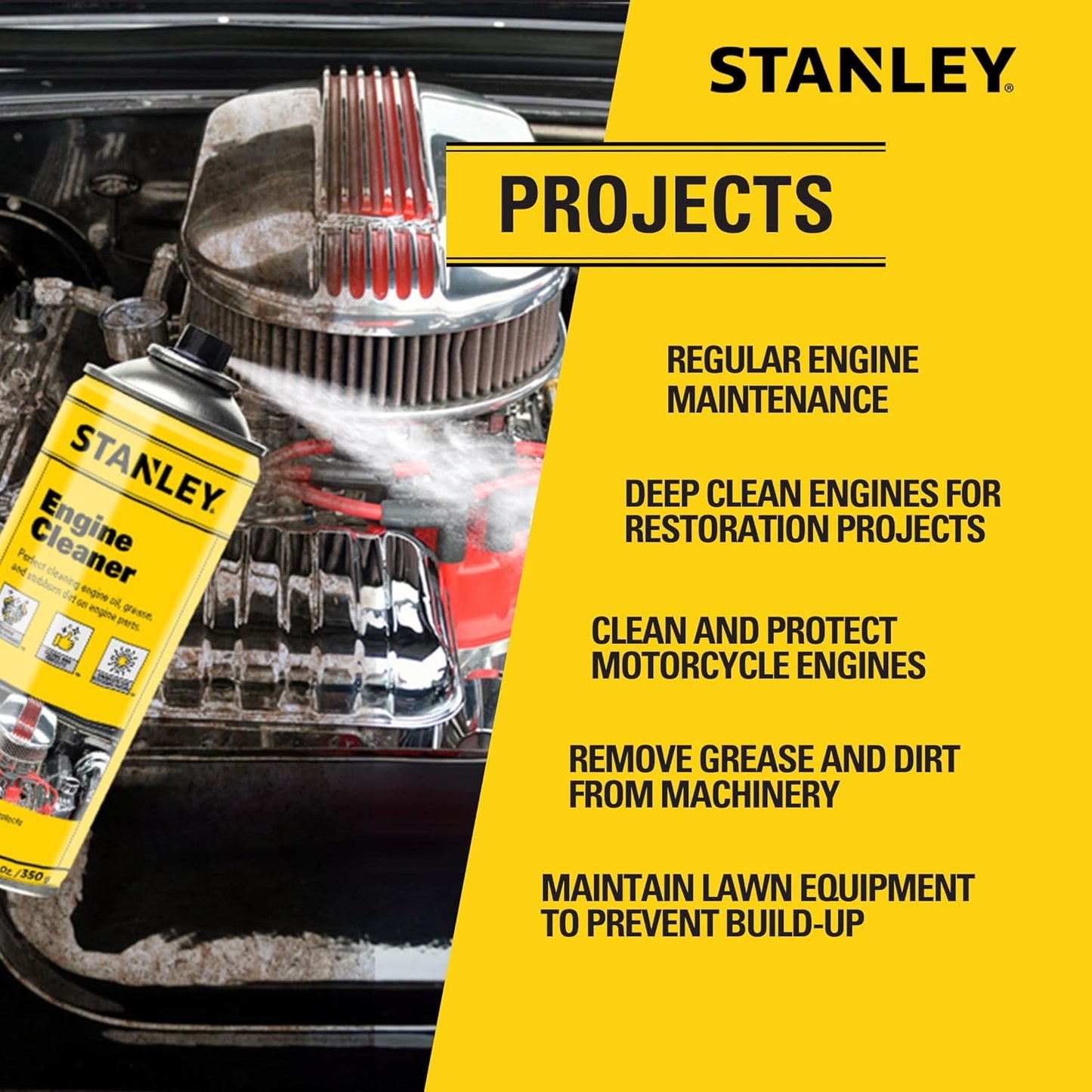 STANLEY AP 92 Engine Cleaner Spray - 12x12 Fl. oz., Automotive Degreaser Spray,Use for Tight Spaces, Non-corrosive - 2 Pack