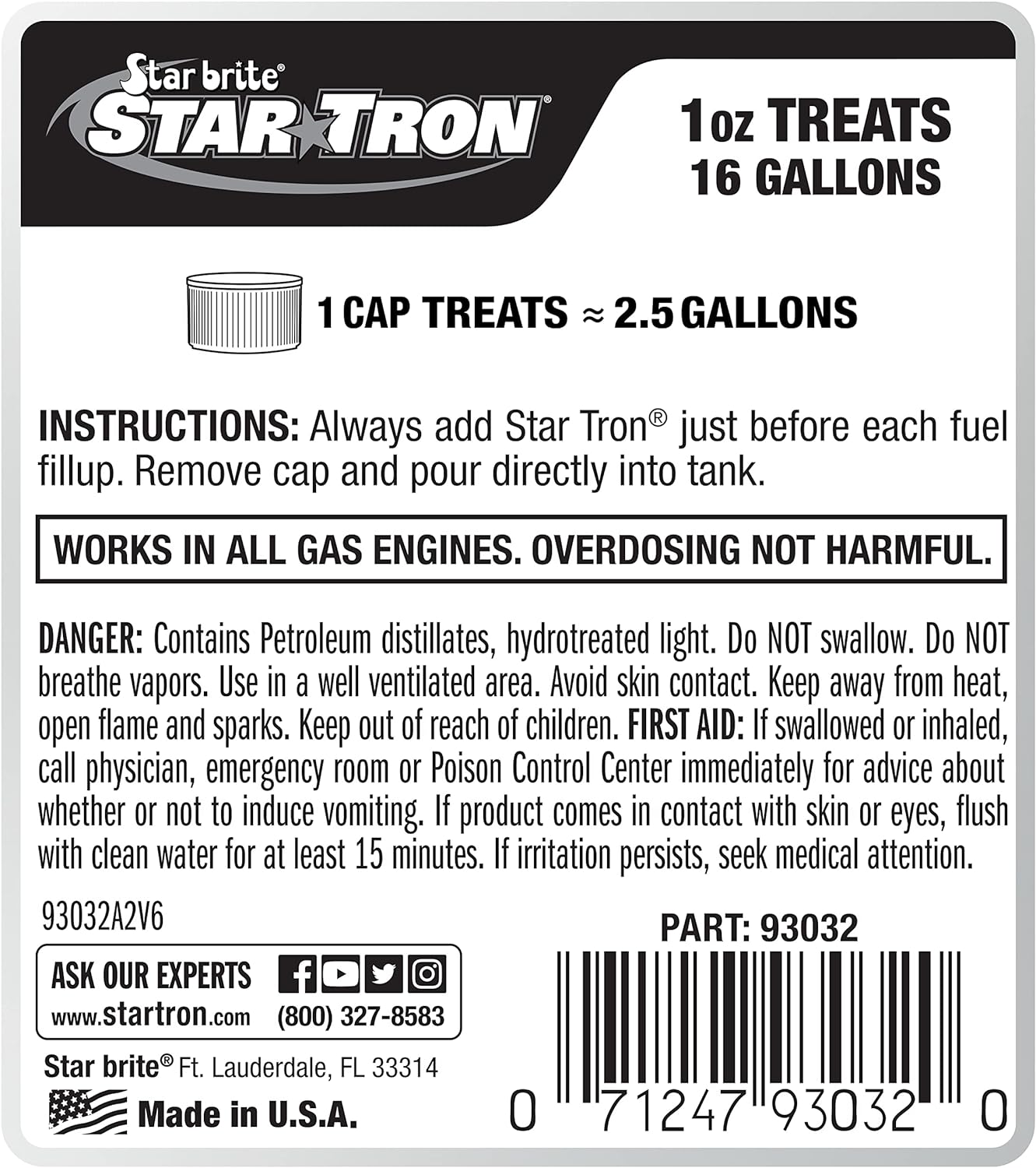 STAR BRITE Star Tron Enzyme Fuel Treatment - Concentrated Formula 32 Fl. Oz. – Treats up to 512 Gallons - Fuel Stabilizer & Treatment, Gasoline Stabilizer, Star Tron Marine Enzyme Fuel Treatment