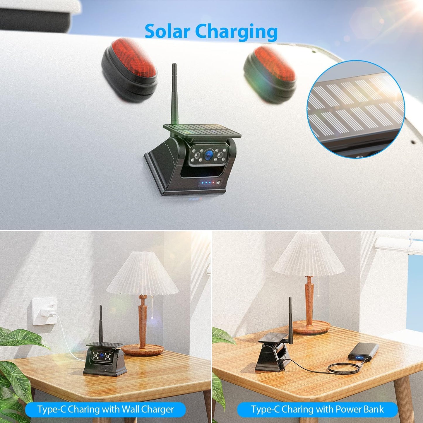 10.1" Magnetic Solar Wireless Backup Camera System, HD1080P Loop Recording 10.1 Inch Touchscreen Monitor with Quad RV Backup Cameras Wireless System for RV Trailer Tractor Truck, BL101