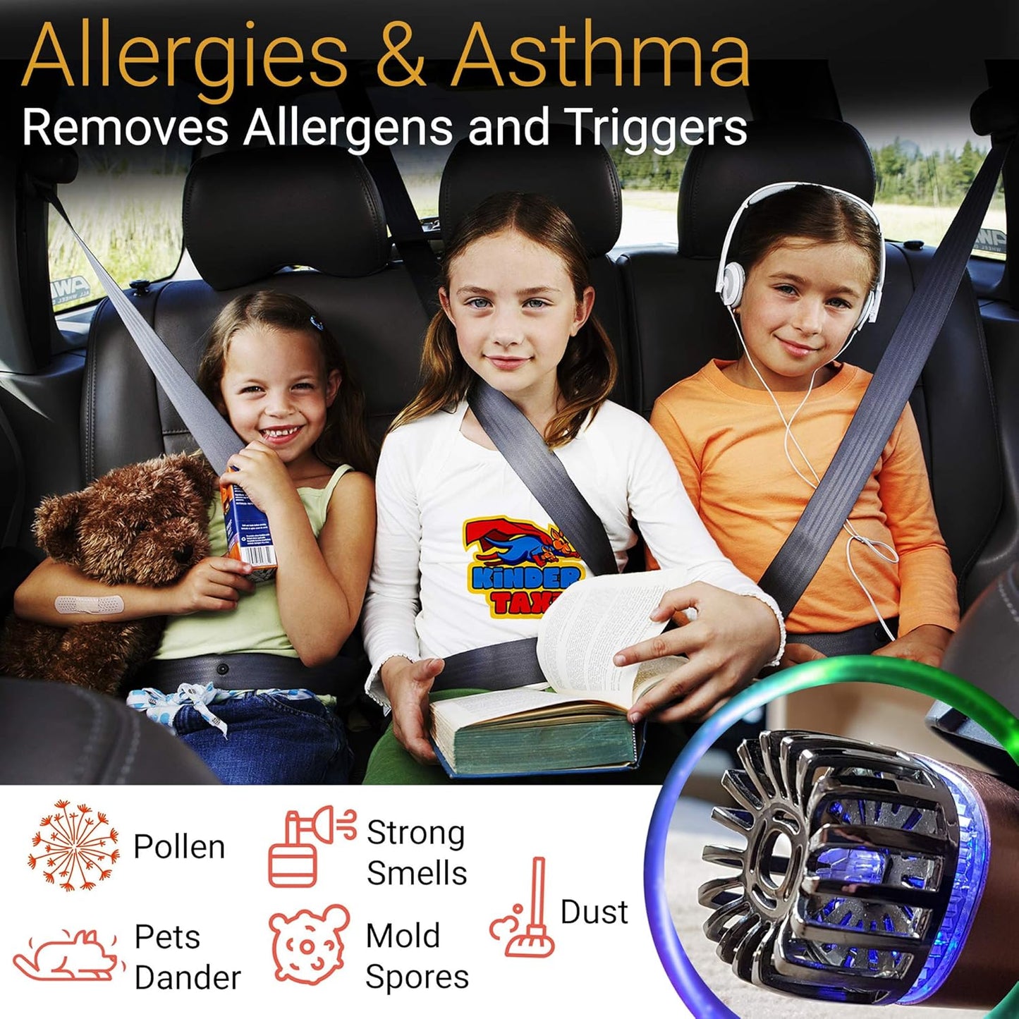 Car Air Purifier Ionizer - 12V Plug-in Ionic Anti-Microbial Car Deodorizer with Dual USB Charger - Smoke Smell, Pet and Food Odors, Allergens, Viruses Eliminator for Car (Matte Copper)