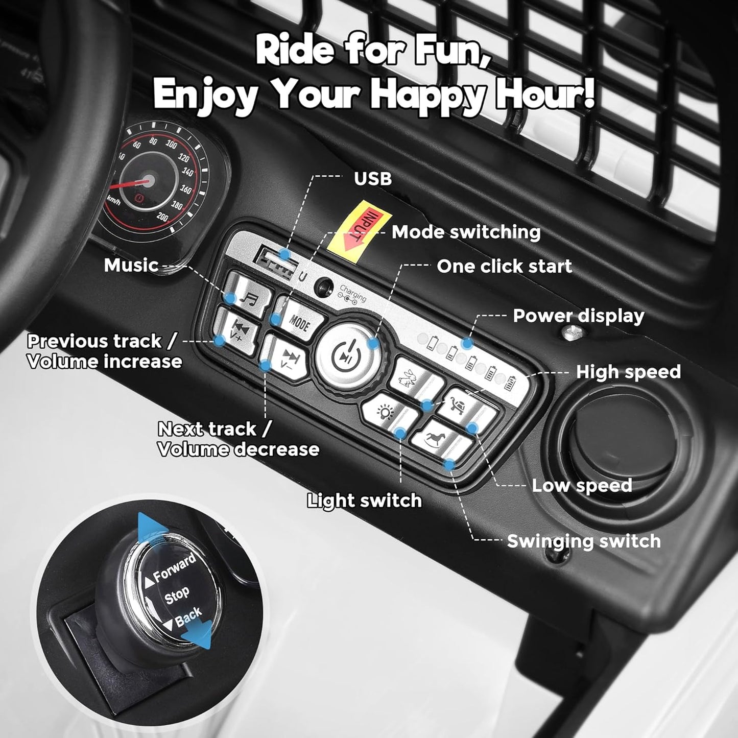 2 Seater Ride on Car, 12V 7AH Electric Car with Parent Remote Control, Spring Suspension, LED Headlight & Music Player, 3 Speeds Kids Cars to Drive (Black)