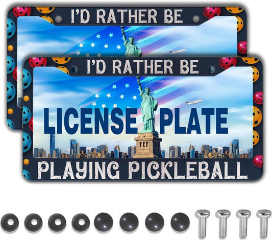 Front License Plate Bracket Multicolor License Plate Frames I'd Rather Be Playing Pickleball Universal Aluminum Car Accessory 2 Pack with Screw Covers Set