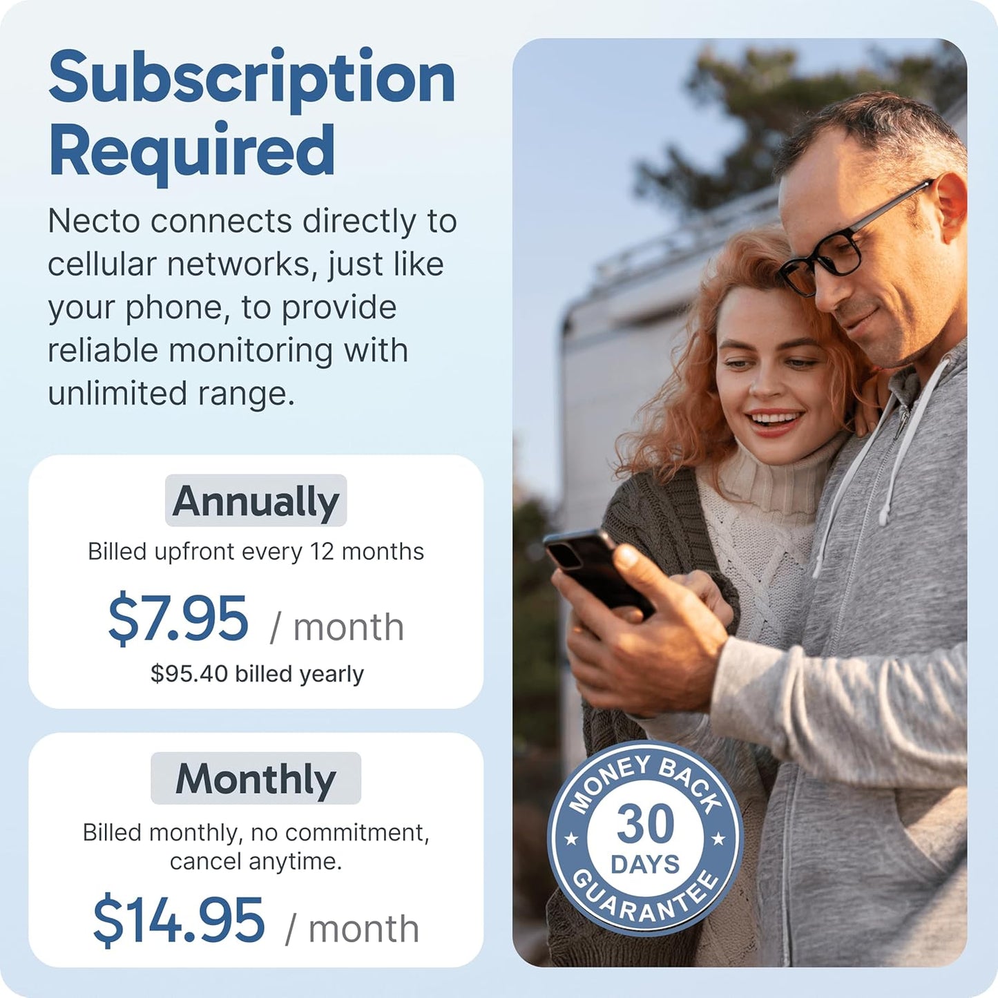 Necto RV Pet Temperature Monitor - No WiFi Required - Remote Power Outage & Temp Sensor with App Alerts. Cellular Monitoring System for Car, Home Safety & Server Room (Subscription Required)