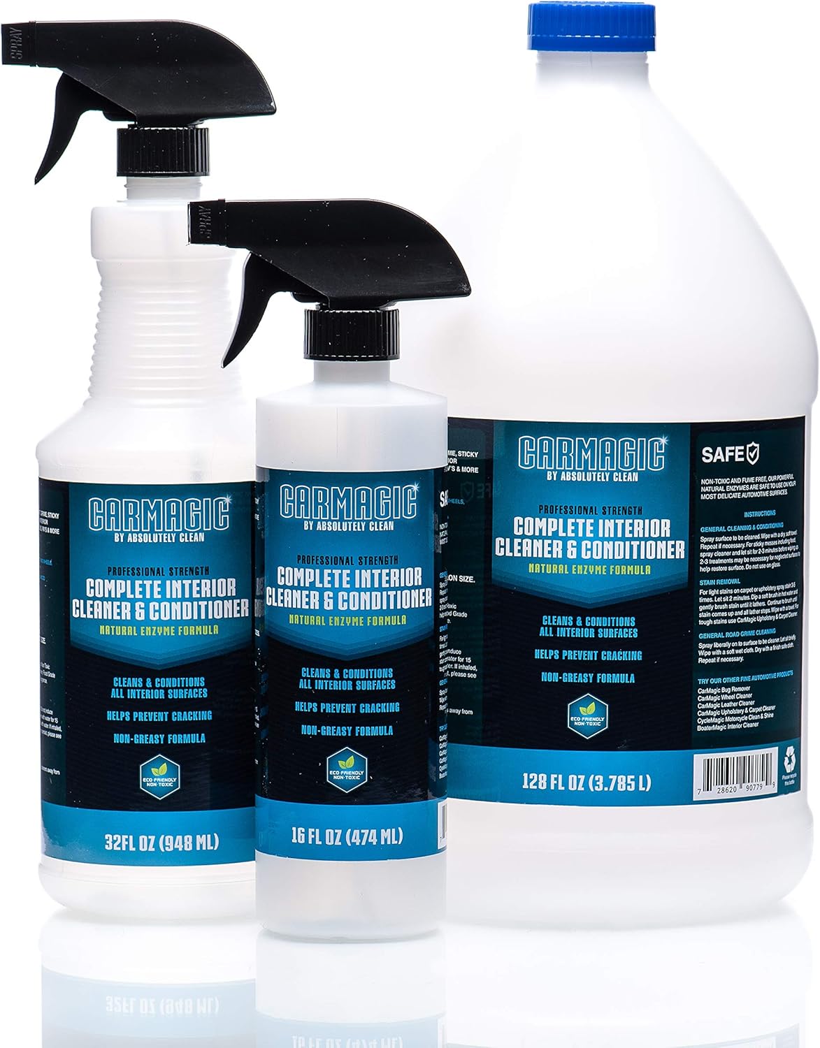 Absolutely Clean Car Magic Complete Interior Cleaner and Conditioner - Multi-Purpose Car Interior Cleaner | Cleans Leather, Rubber, Vinyl & Wood | Non-Greasy Formula | USA Made (16oz Spray Bottle)