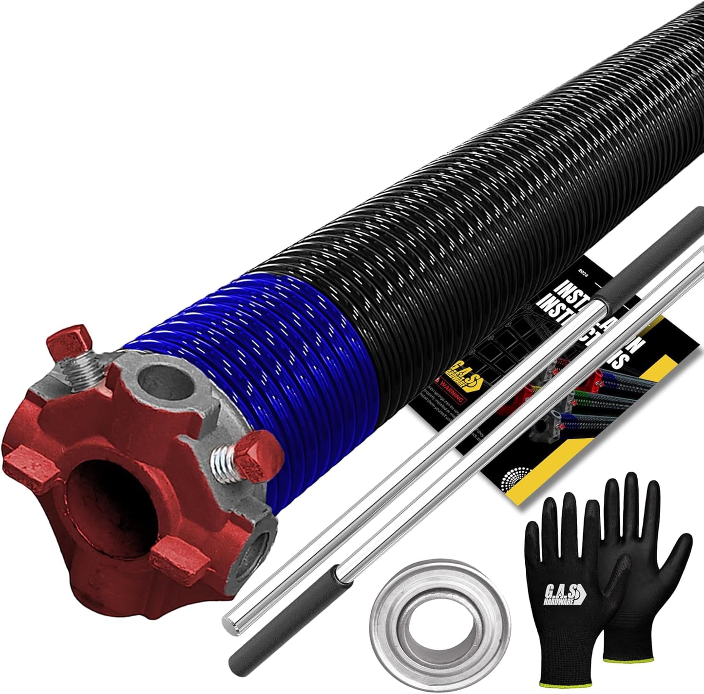 Garage Door Torsion Spring 262x2x33.5 Torsion Springs for Left Side of Garage Door with 1" Steel Bearing, Gloves, and Winding Bars Precision E-Coating 5-Year Warranty Minimum 30,000 Cycles (Red Cone)