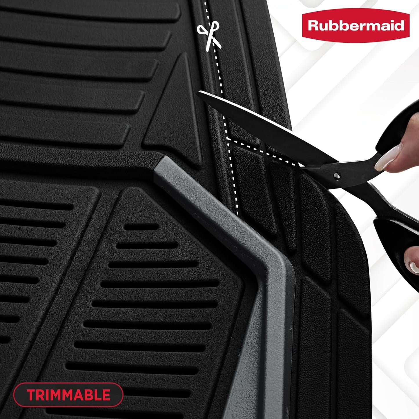 Rubbermaid Car Mat Full Set All-Weather Heavy-Duty 4 Pieces– Trim-to-Fit Universal Car Mats Full Set – Waterproof Rubber Floor Liners for Most Trucks, SUVs, Vans, and Sedans-Gray