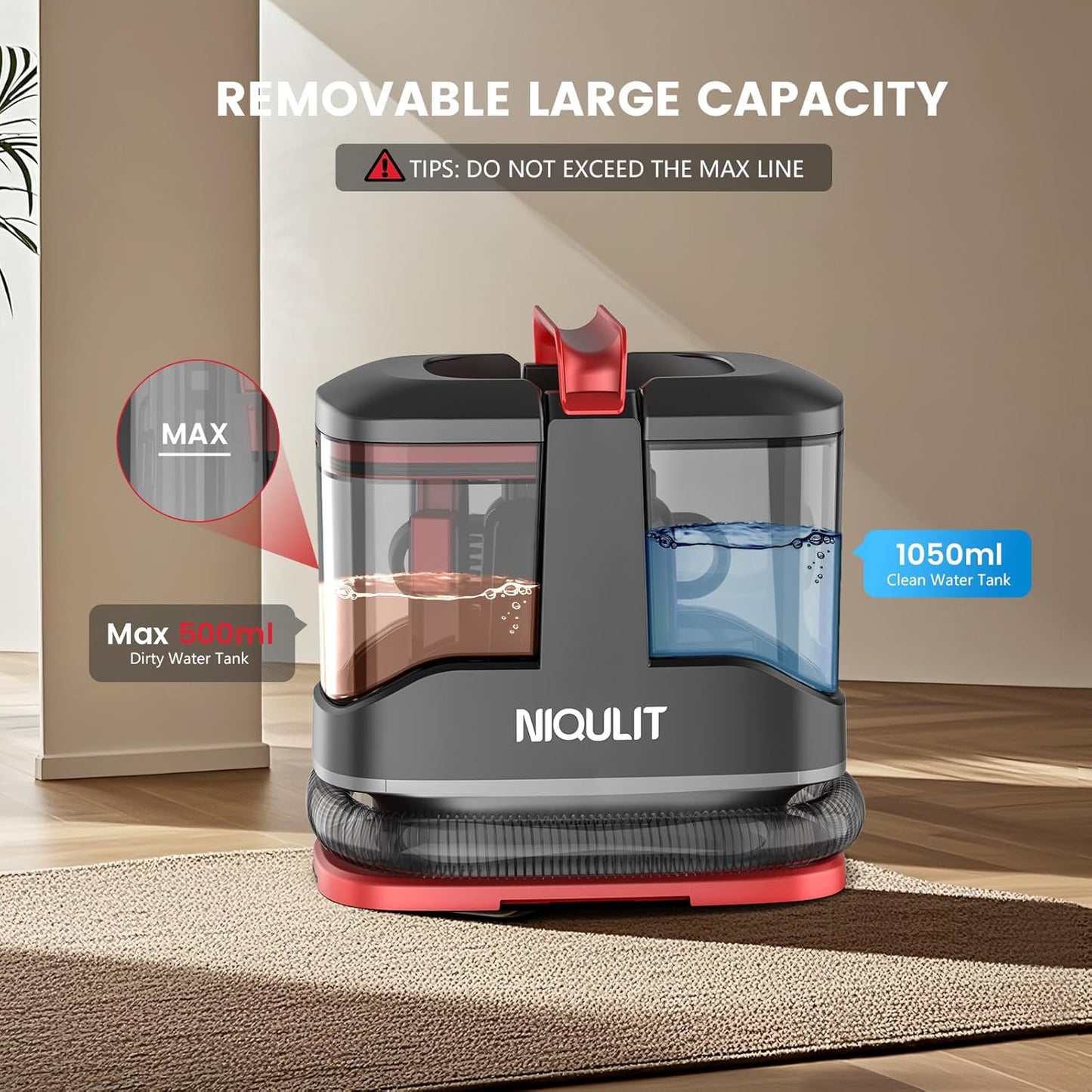 Portable Spot Cleaner Machine for Carpet and Upholstery, 15Kpa Powerful Suction for Pet Stain, Couche & Car, with Dual BrushHeads & Self-Cleaning System, Spot Cleaner for Area Rug, Stair and Furniture