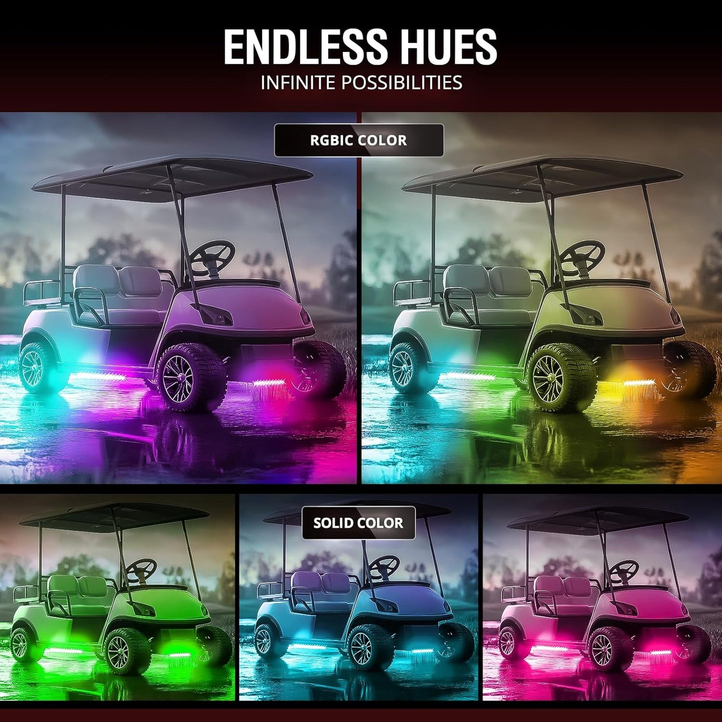 OPT7 Aura DreamColor Underglow Chasing Lights for Golf Cart w/APP & Remote Control, Waterproof Rigid Aluminum Light Bar, Decorative RGB-IC Car LED Lighting Kit, EZGO Yamaha Club Car Universal Fit