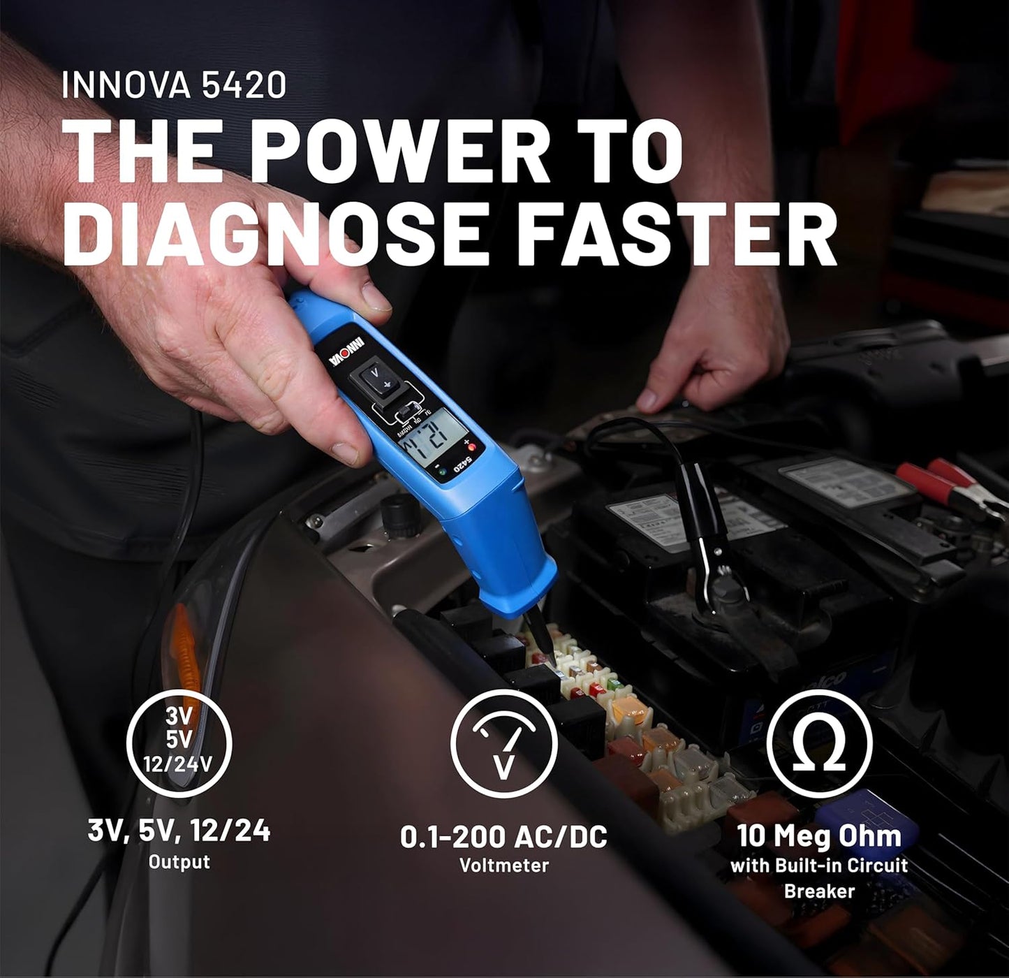 Innova 5420 Power Circuit Tester for Automotive | Fuse, Relay, Battery, and Circuit Diagnostics | Voltage Tester, Multimeter, Relay Tester, Short Circuit Finder, 12V/24V with LCD & Circuit Breaker