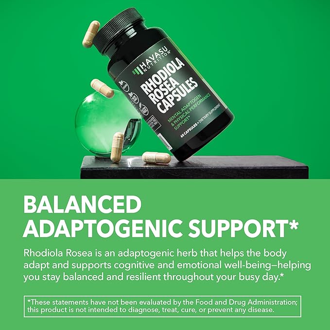Rhodiola Rosea Supplement - Herbal Adaptogen for Mental and Physical Performance Support (3% Salidrosides, 3% Rosavins Extract) - 60 Count - Vegan, Non-GMO, and Gluten-Free Capsules - 2 Month Supply