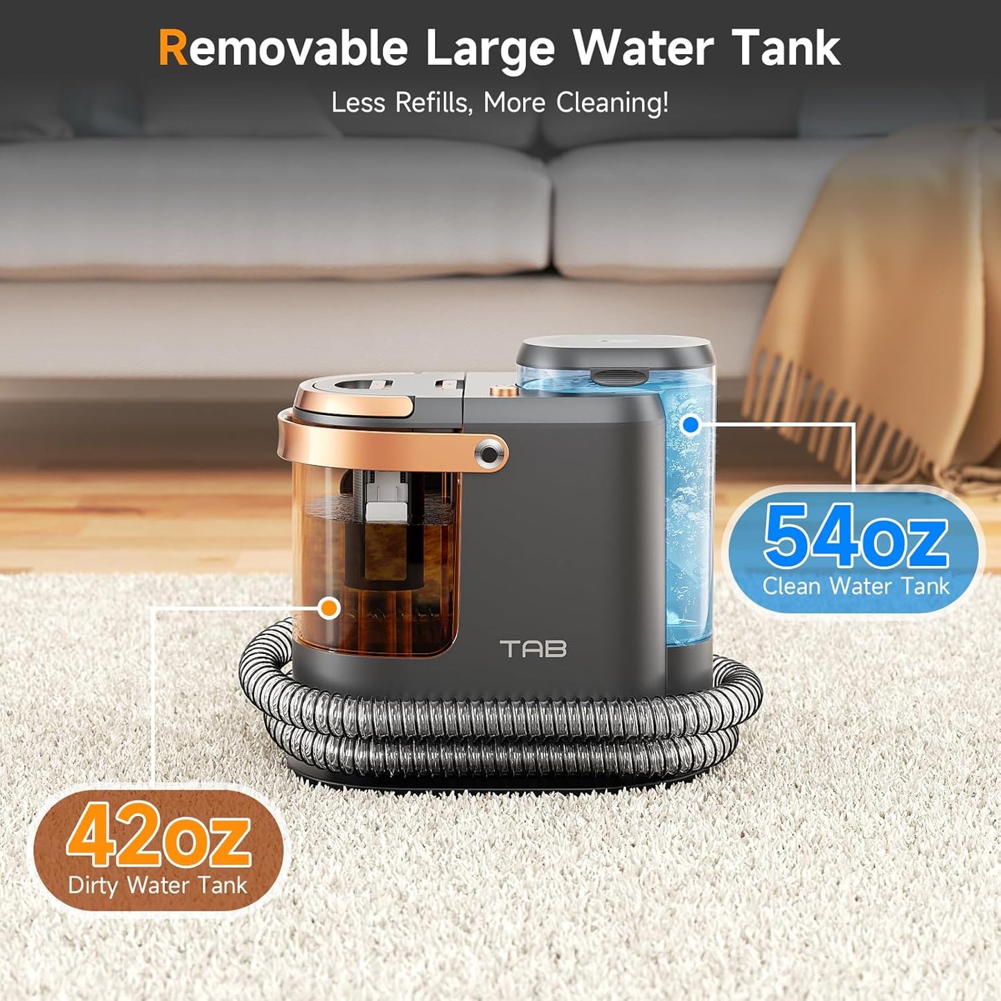 TAB Carpet Cleaner Machine, 18KPa Portable Upholstery Spot Cleaner Shampooer Machine, Powerful Deep Stain Remover, Deep Cleaner for Pets, Stairs,Car Seat and Couch, Self-Cleaning, R3