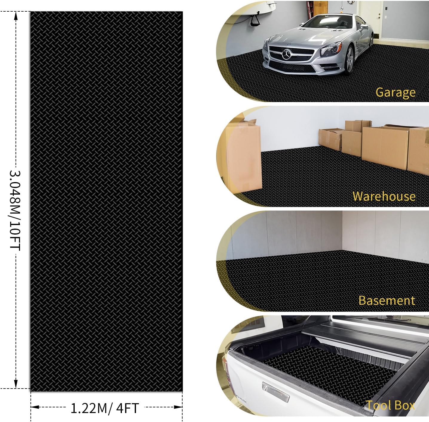 Premium Garage Floor Mat, Commercial Grade Heavy Duty Parking Mat for Garage Floor, Golf Cart Parking, Water/Stain Resistant Floor Runner (Black Diamond, 4 x 10 Feet)
