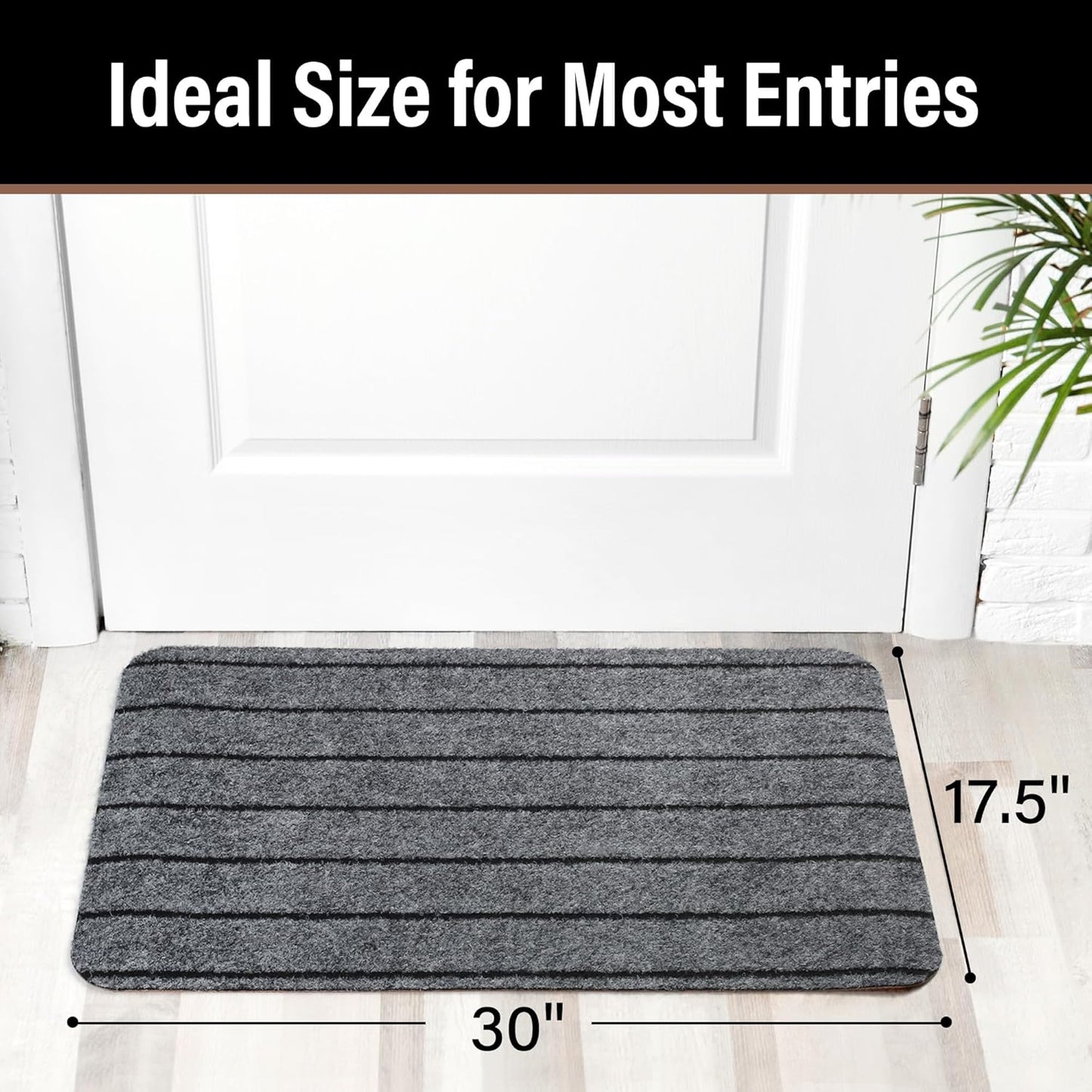 LotFancy 2-Pack Waterproof Front Door Mat 17"x30" Indoor/Outdoor, Non-Slip Rubber Backing Welcome Mat - Low Profile Washable Entryway Rug for Home, Patio, Camping (Gray)