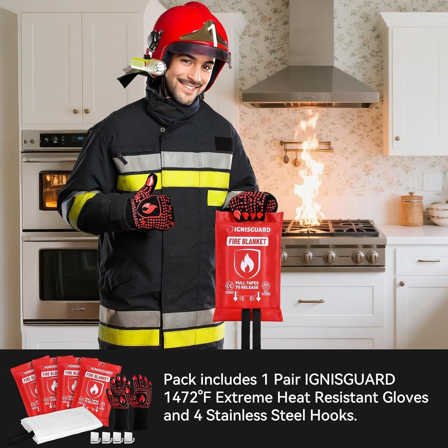 Emergency Fire Blanket for Home and Kitchen, 4-Pack 40"x40", Fiberglass Fire Blankets Emergency for Home BBQ Grill Camping Car Office Warehouse Picnic Fireplace Fireproof Survival Safety