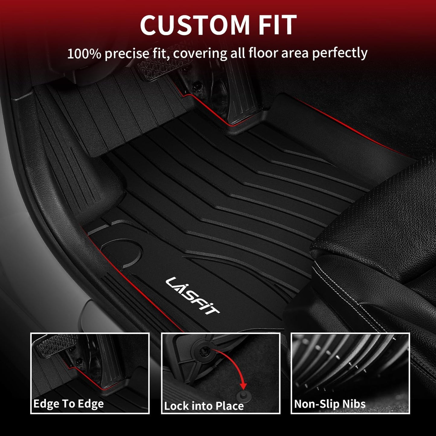 LASFIT Floor Mats for Mercedes Benz C Class 2026 2025 2024 2023 2022 C300 / C43 AMG / C63 AMG S / C63 AMG S E (Sedan Only), All Weather TPE for Floor Liners for C Class Car Mats, 1st & 2nd Row Set