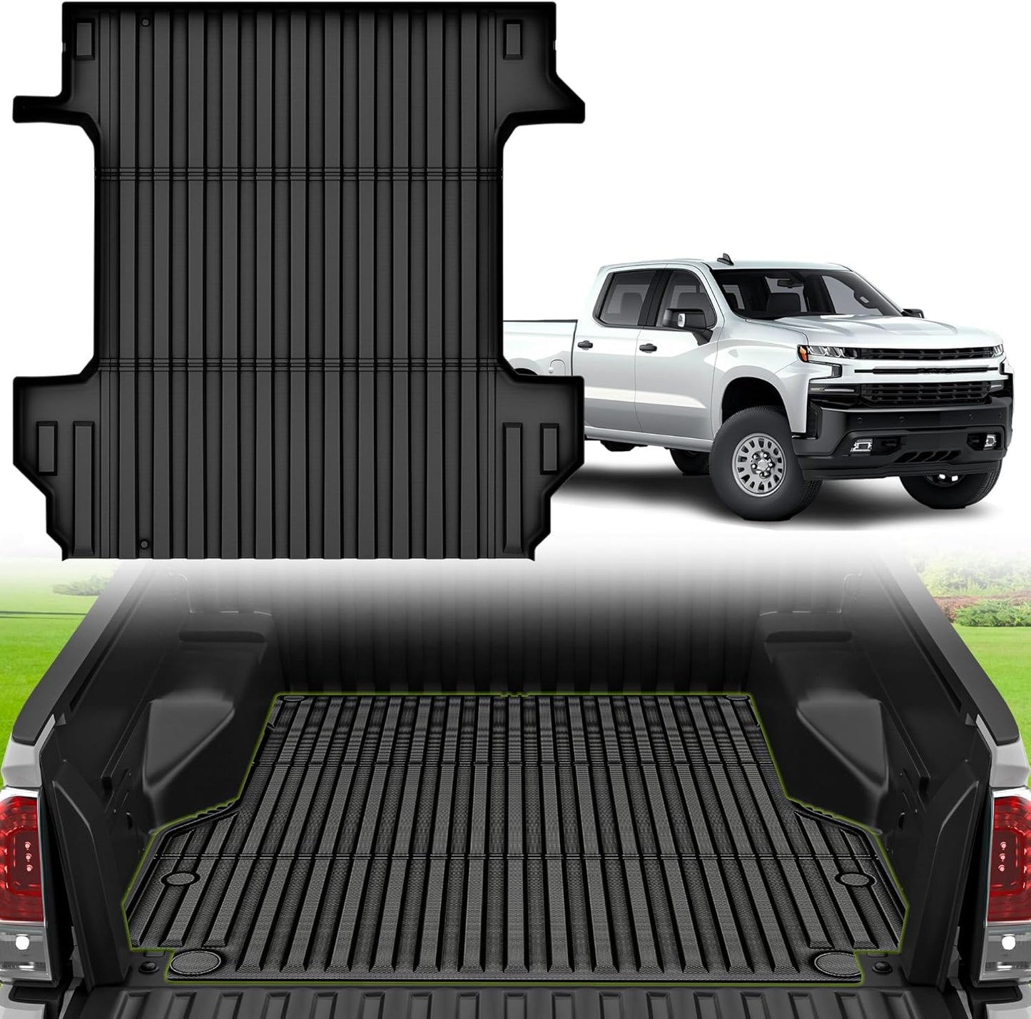 AUTOSAVER88 5.8FT Truck Bed Mat Fit for Chevrolet Silverado/GMC Sierra 1500 2019-2025, All Weather Protection TPE Heavy Duty Pickup Cargo Mat for Chevy Silverado Bed Liner Accessories, Black