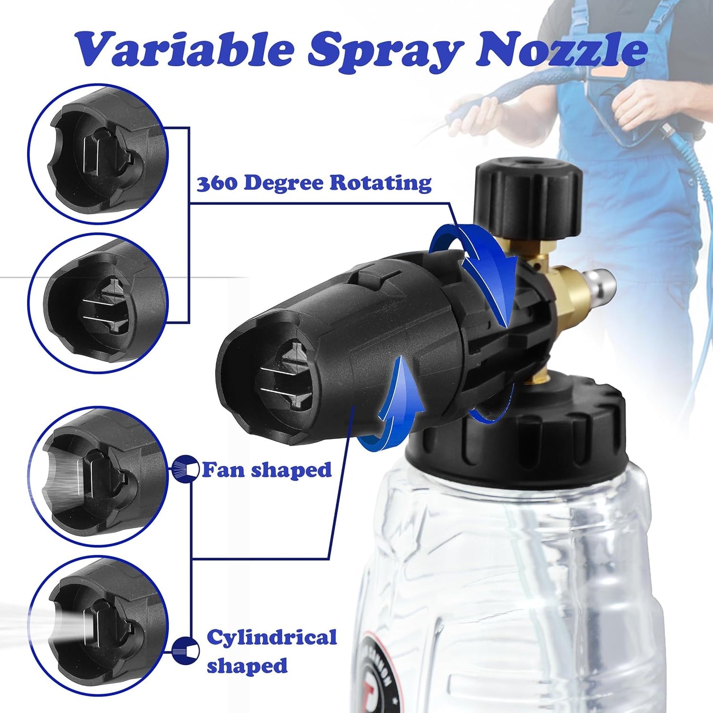 Tool Daily Pressure Washer Foam Cannon with Dual Connector Accessory, Double Tip Attachment for Soap Cannon, 5 Power Washer Nozzle Tips, 1/4” Quick Connect