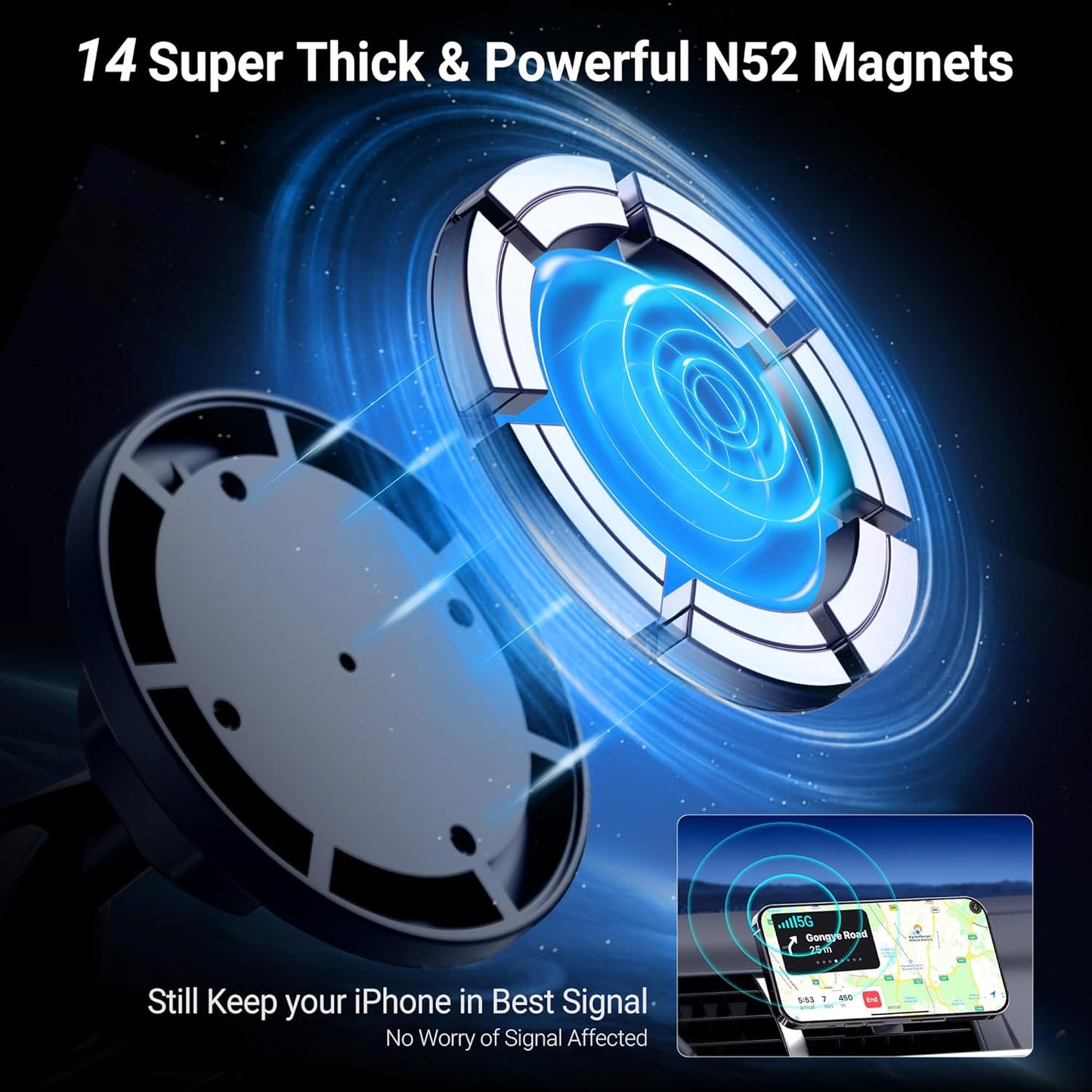 PROfezzion Suction Cup & Vent Clip Combo Magnetic Phone Holder Compatible with MagSafe on Car Truck Windshield, Dash or Vent for iPhone 16 15 14 13 Pro Max, Mag-Safe Case & All Phones [Aluminum Rod]