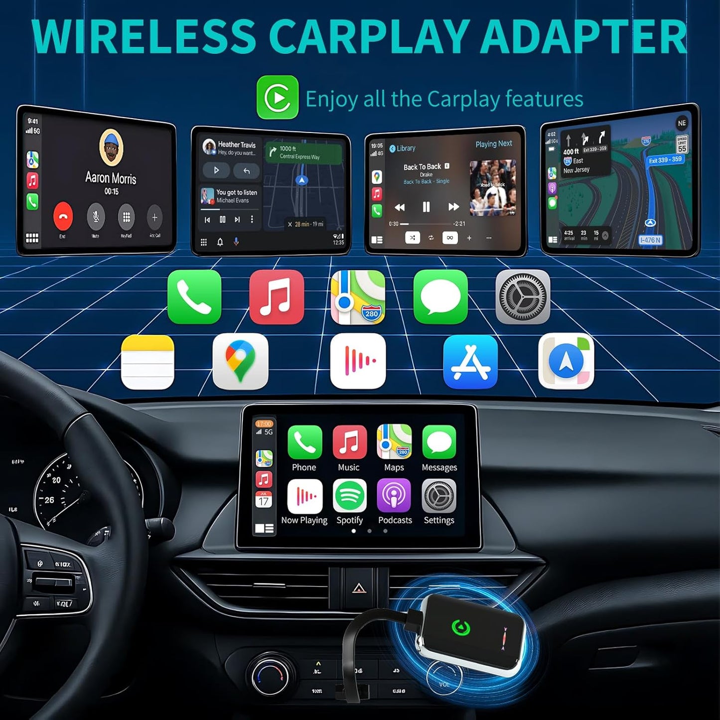Wireless CarPlay Adapter for iPhone - Convert Wired to Wireless Apple CarPlay Adapter, Plug & Play, No Delay,Mini Size with Extension Cable USB-C Compatible with Built-in CarPlay & iOS 10+