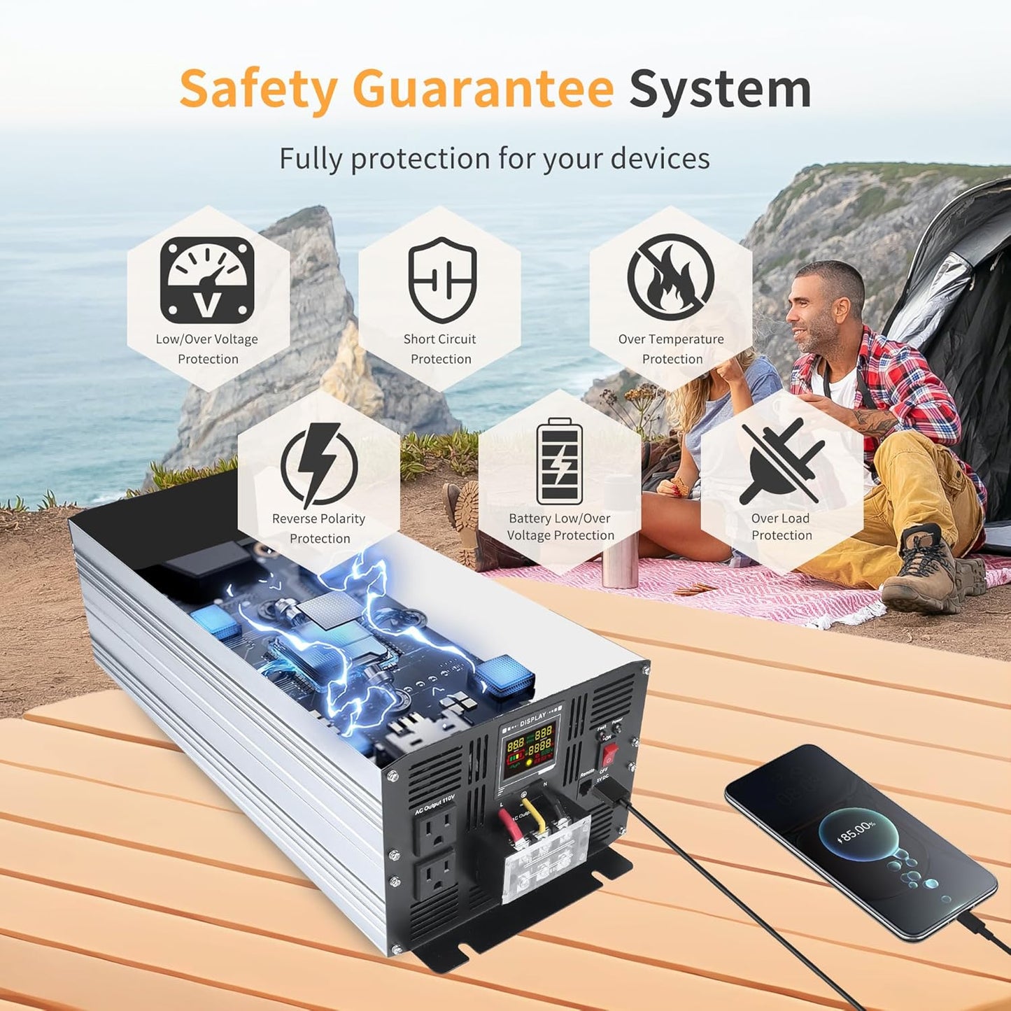 4000 Watt Pure Sine Wave Power Inverter DC 24V to 110V/120V AC Converter with 2 AC,5V 2.4A USB Charging Ports, Car Solar Power Inverters with LCD Display for Home RV Truck