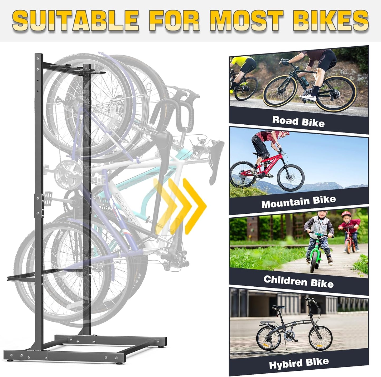 Ultrawall Freestanding Bike Rack, Vertical Bike Storage Stand for Garage, Indoor Bicycle Organizer, Holds Up to 4 Bikes