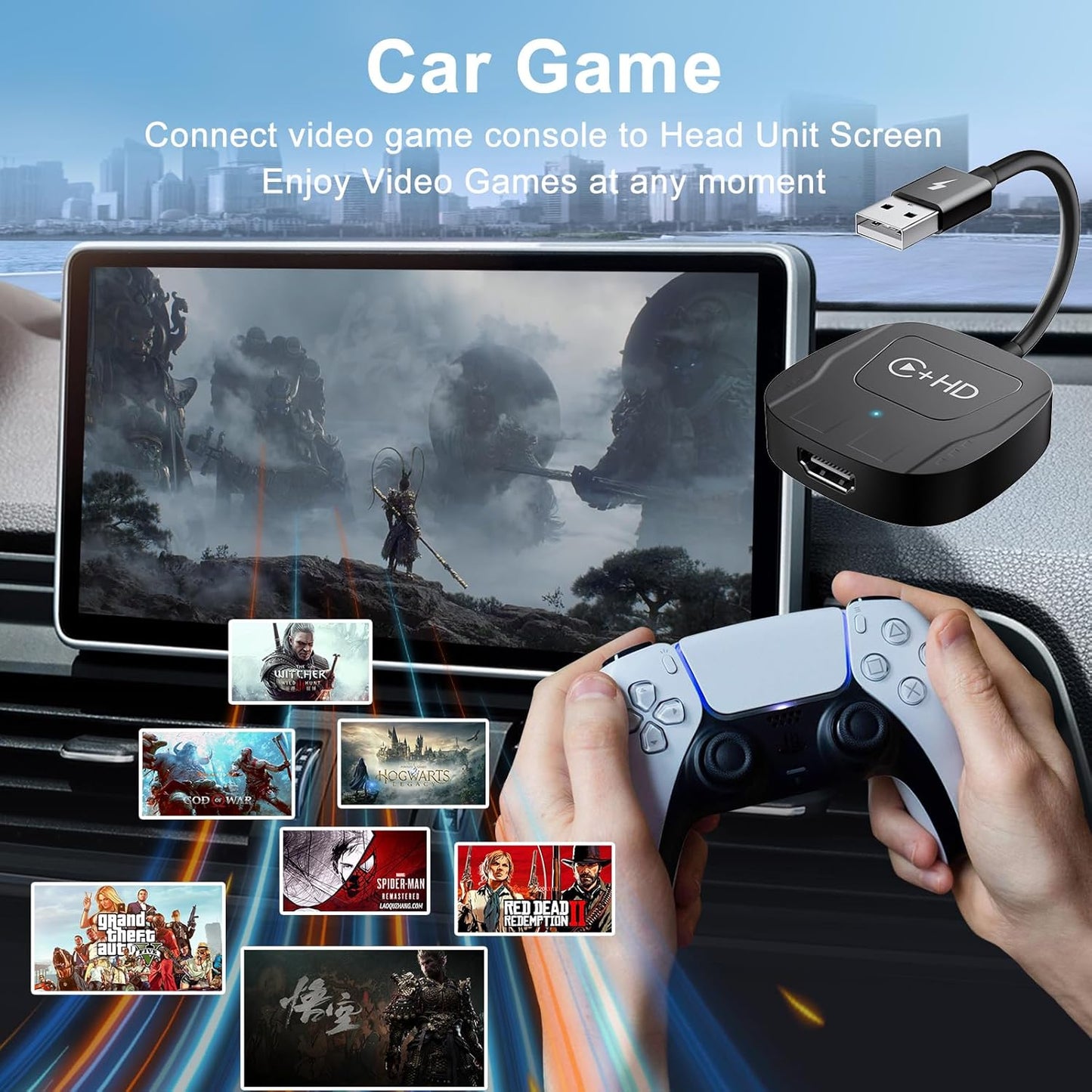 Wireless CarPlay Adapter with HDMI Input Port, 2-in-1 Car TV Mate CarPlay Wireless Adapter Converter Compatible with Switch, TV Sticks for Cars with Factory Wired CarPlay, Streaming Devices for TV