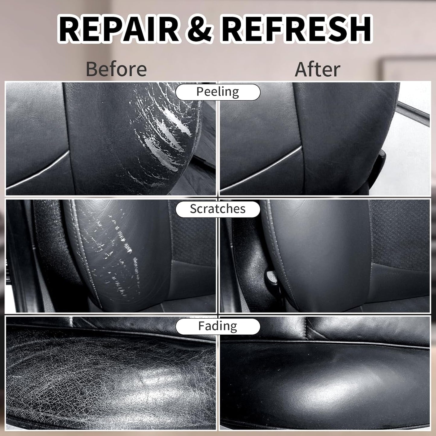 Leather Recoloring Balm,8.5oz Leather Color Restorer,Black Leather Repair kit for Furniture and Car Interior,Leather Couch Scratch Repair,Leather Dye Paint for Faded,Cracked and Damaged Leather