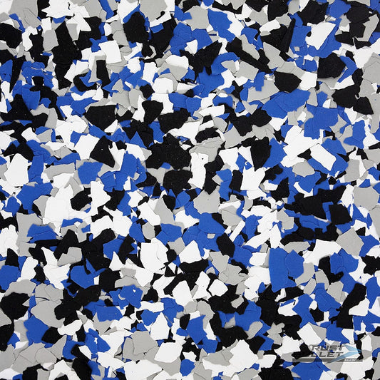 RUST BULLET Decorative Color Flakes - Electric Blue - Customize Concrete Floors with 1 LB of Durable, UV-Resistant Vinyl Chips for Stunning, Long-Lasting Designs