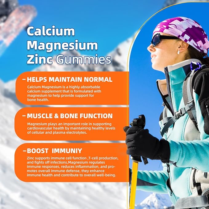 Calcium Magnesium Zinc Gummies with Vitamin D3 & K2 - High Potency Enhanced Absorption -120 Orange Gummies Flavored