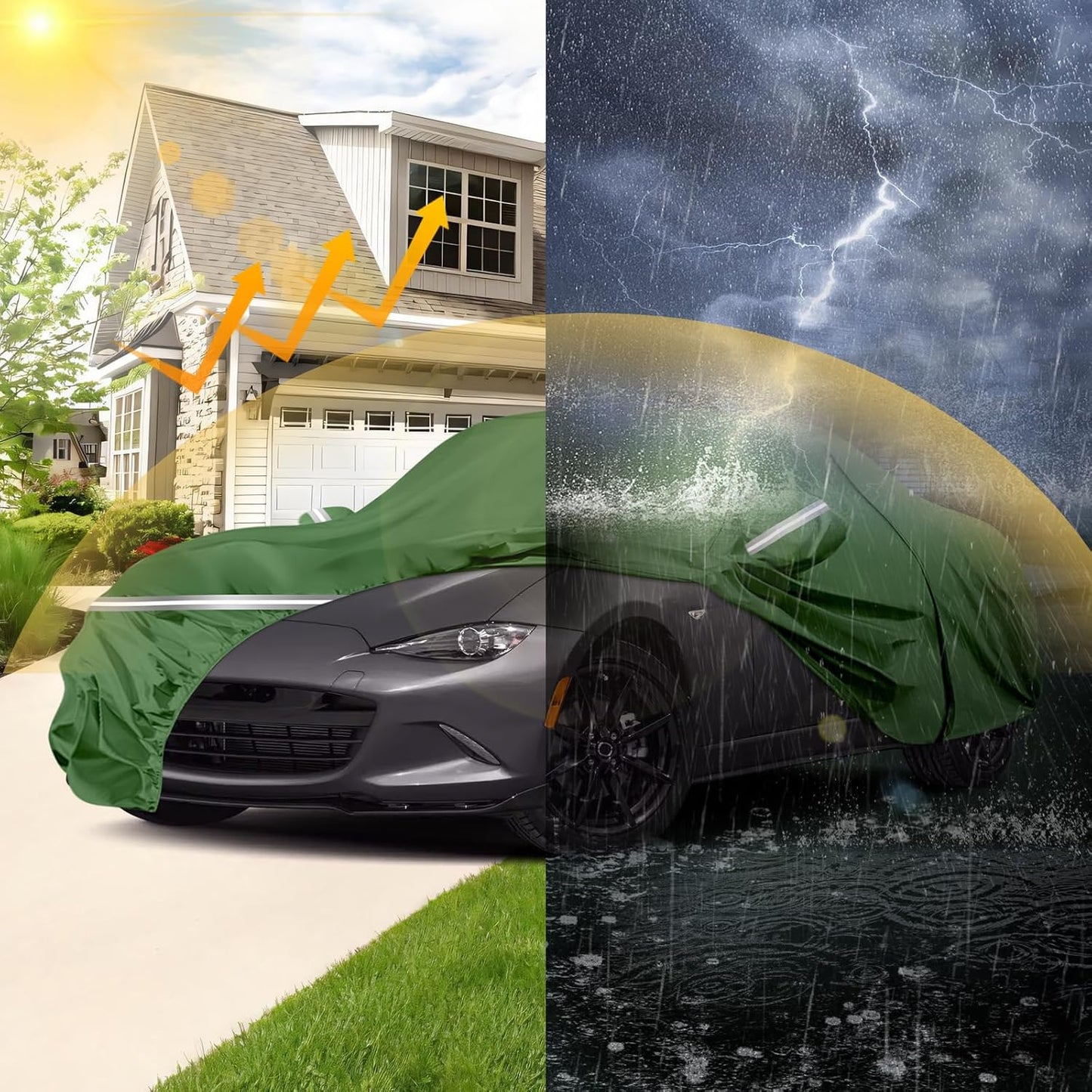 BOSSTONE Car Cover Custom Fit for Mazda MX-5 Miata 1989-2025, Waterproof All Weather for Automobiles Full Exterior Cover Rain Sun Snow Protector with Door Zipper (Green)