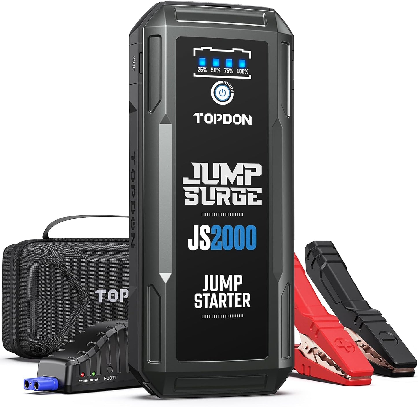 Car Battery Jump Starter, TOPDON 2000A Peak Jump Starter for Up to 8L Gas/6L Diesel Engines, 12V Portable Battery Booster Jump Starter Pack with Jumper Cables and EVA Protection Case