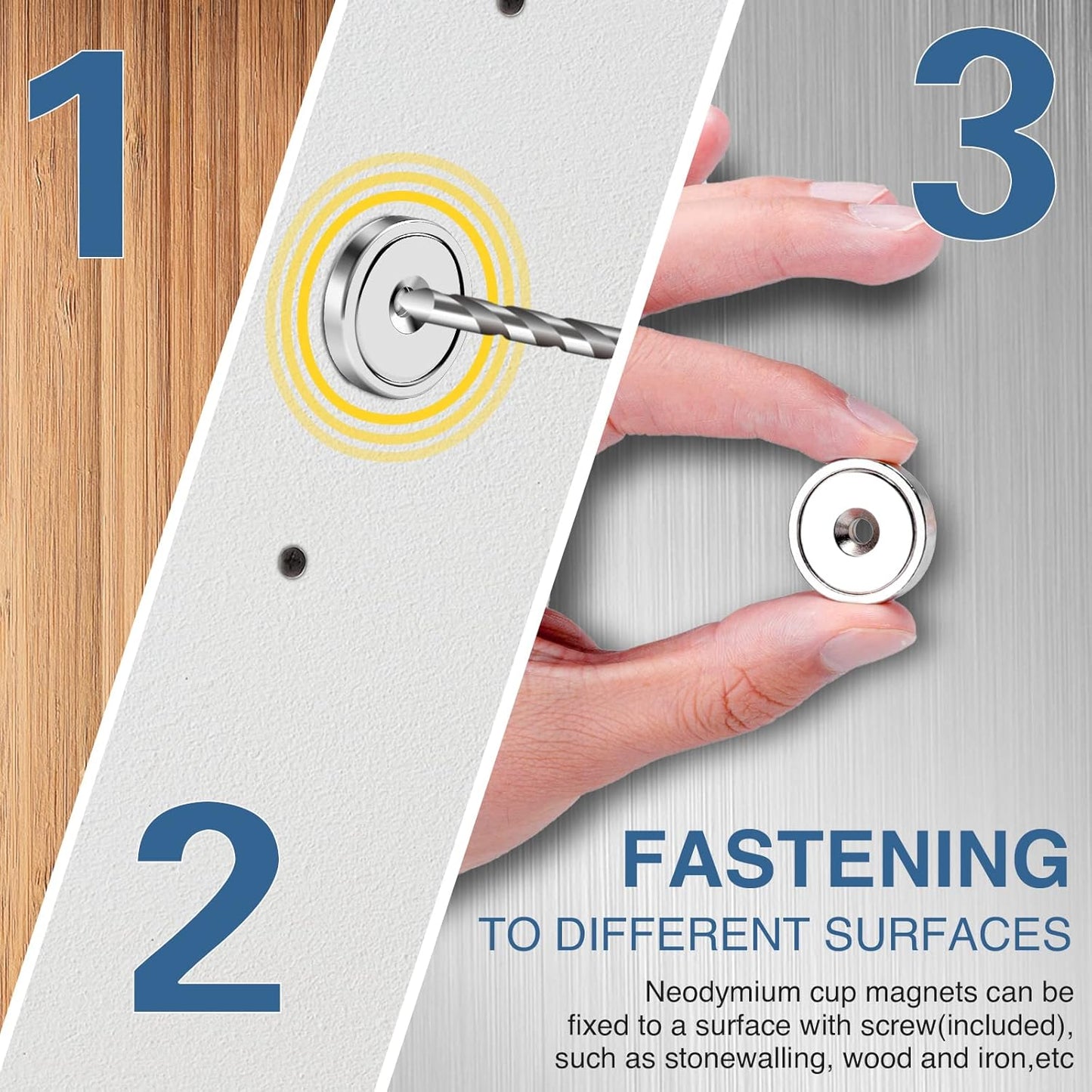 MIKEDE 10 Pack Strong Neodymium Cup Magnets, 70Lbs+ Holding Force Heavy Duty Round Base Cup Magnets with Countersunk Hole, Powerful Industrial Strength Rare Earth Magnet with Screws for Wall Mounting