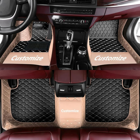Custom Personalized Floor Mats for Cars，Luxury Full Coverage All Car Floor Mats，Anti-Slip Leather Car Mat Set ，Custom Floor Mats for 99% of Cars, Trucks & SUVs. (Beige and Black)