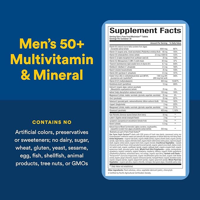 Natural Factors, Men's 50+ Multivitamin & Mineral, 1 Serving Contains Nutrition Equivalent to ½ lb of Veggies, 60 Count (Pack of 1)