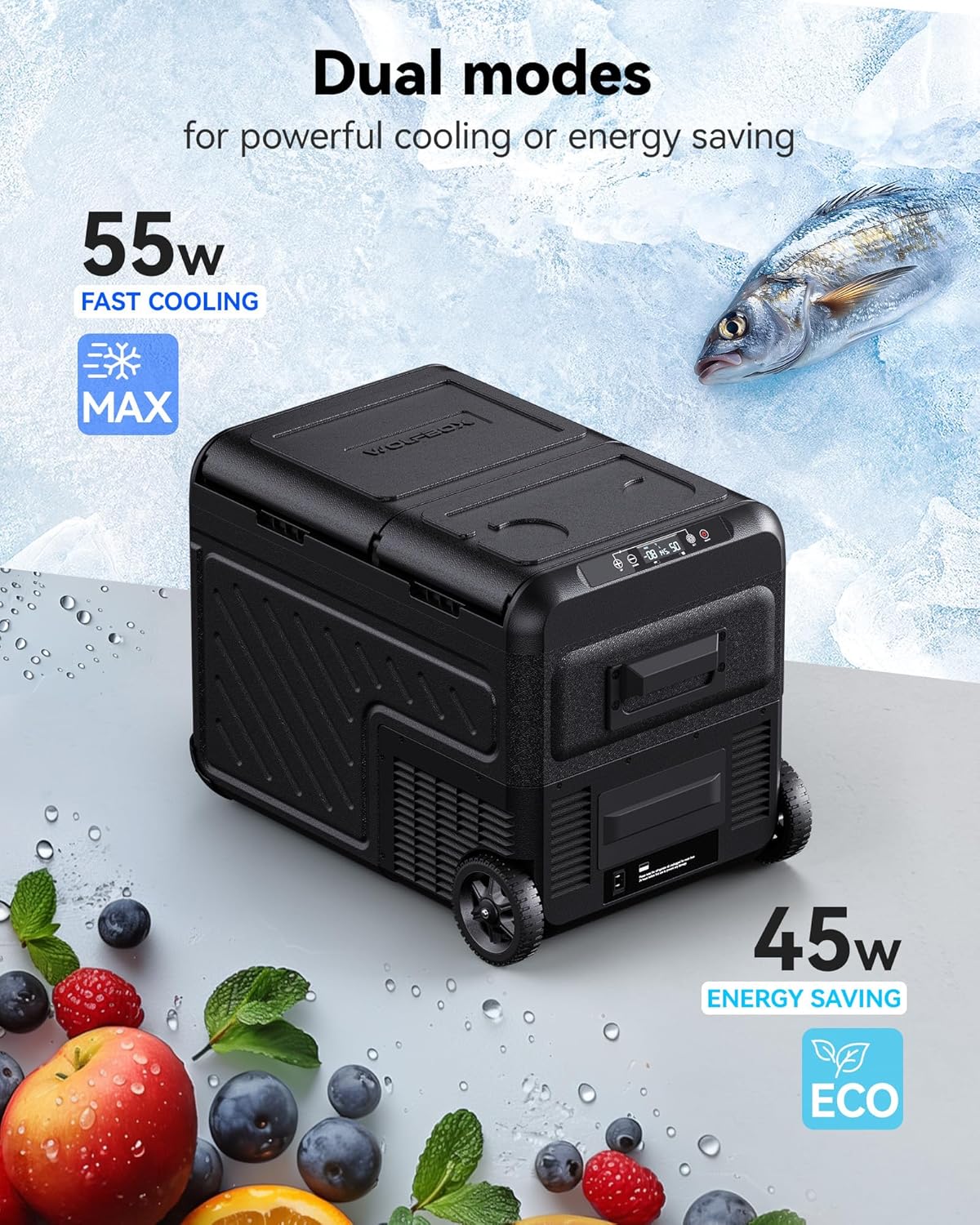 WOLFBOX 12V Car Refrigerator, 40 Quart Dual Zone Car Fridge, Portable Freezer(-8℉~68℉) with 12/24V DC 100/240V AC, APP Control Electric Cooler for Car, RV, Camping, Travel and Home Use