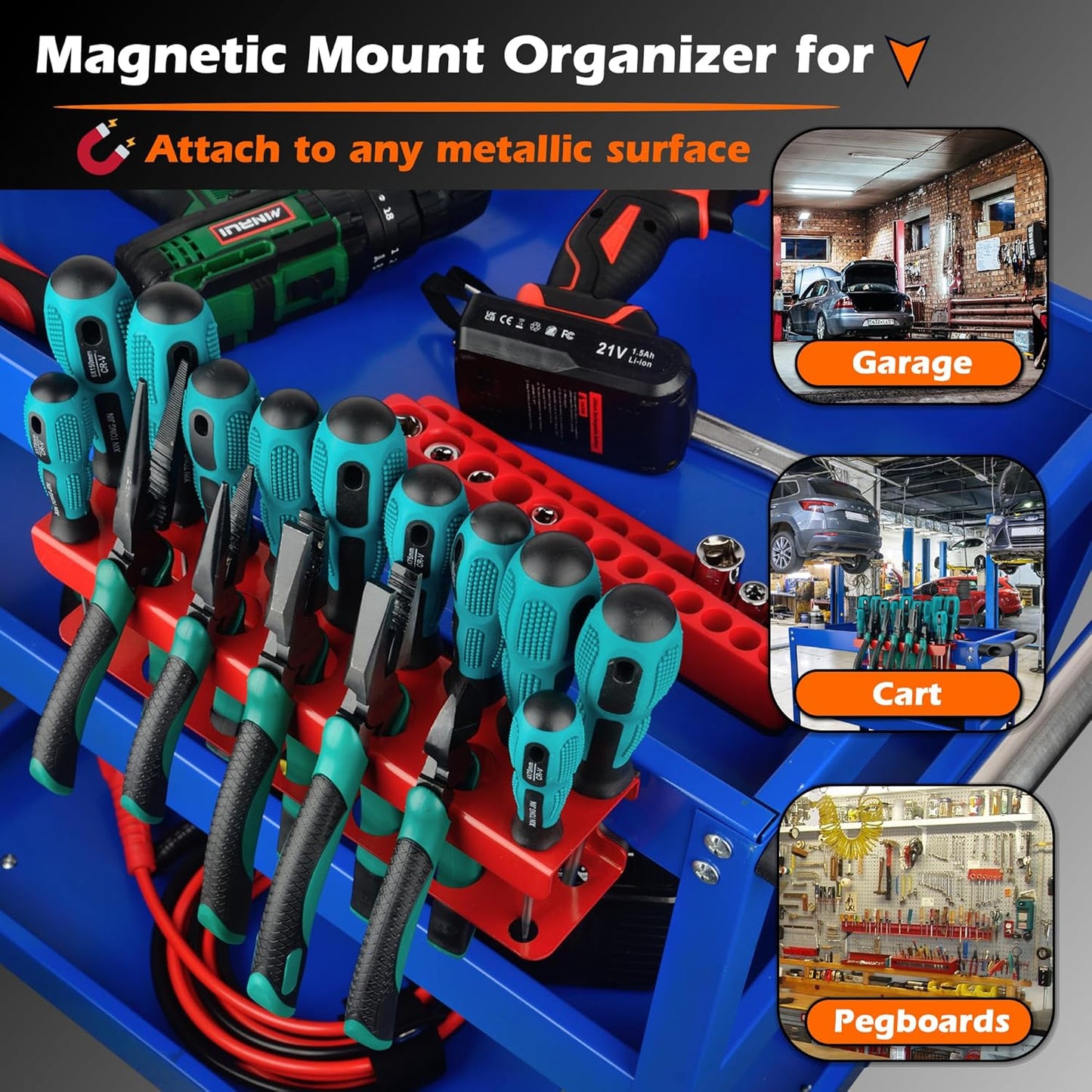 ULIBERMAGNET Magnetic Screwdriver Holder,Heavy Duty Pliers Metal Organizer Rack,Wall Mount Garage Organizer for Screwdriver, Plier, Shears,Tools Holder Rack for Garage,Tool Cart,Pegboards,Workbench