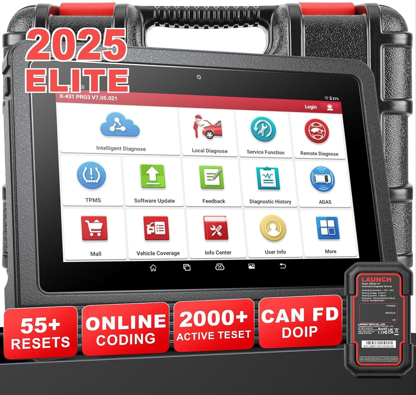 LAUNCH X431 PRO3 V+ 5.0, 2025 Upgrade Bluetooth Bi-Directional Scan Tool, OEM Topology Mapping, HD Trucks Diagnosis, Online Coding, 55+ Services, CAN FD AutoAuth FCA SGW, 2-Year Free Update