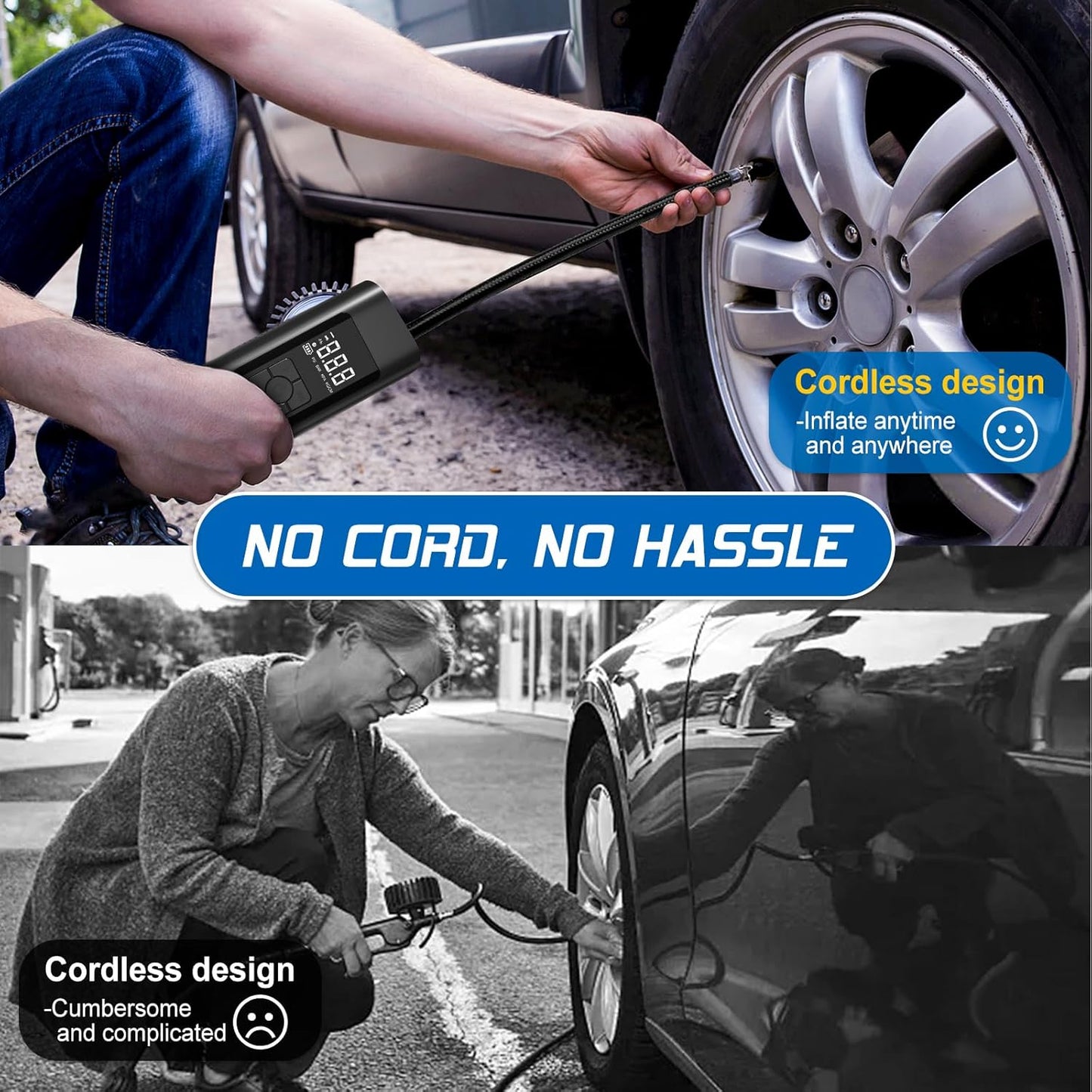 Tire Inflator Portable Air Compressor - Air Pump for Car Tires with Tire Pressure Gauge (120 PSI) - Portable Tire Inflator for Car, Tire Pump for Motorcycle, Bicycle and More