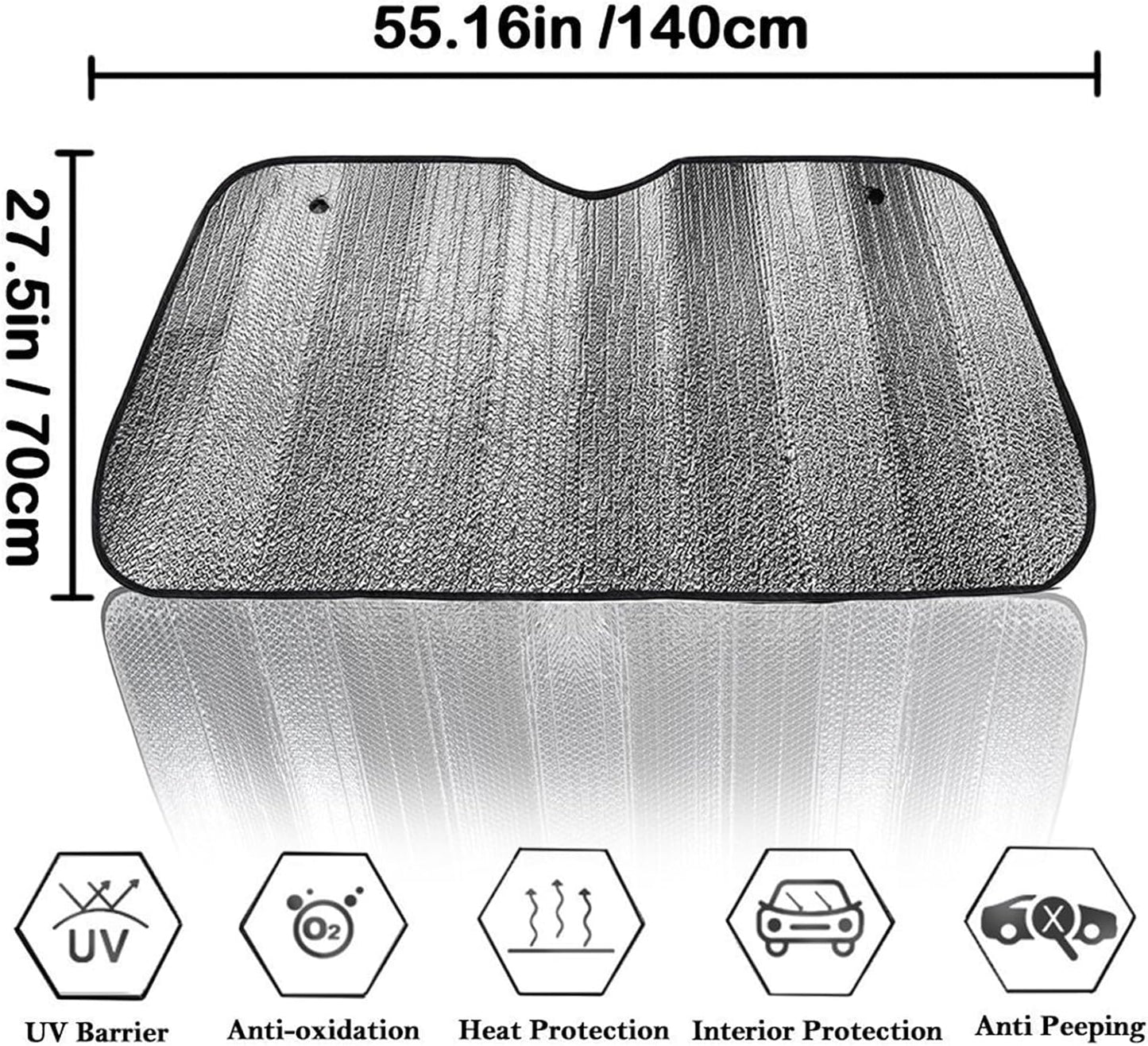 Big Hippo Car Windshield Sun Shade-Jumbo/Standard Car Window Shades Keeps Vehicle Cool-Front UV Ray Protector Sunshade-Easy to Use Sun Shade-Silver(55.16"X 27.5")