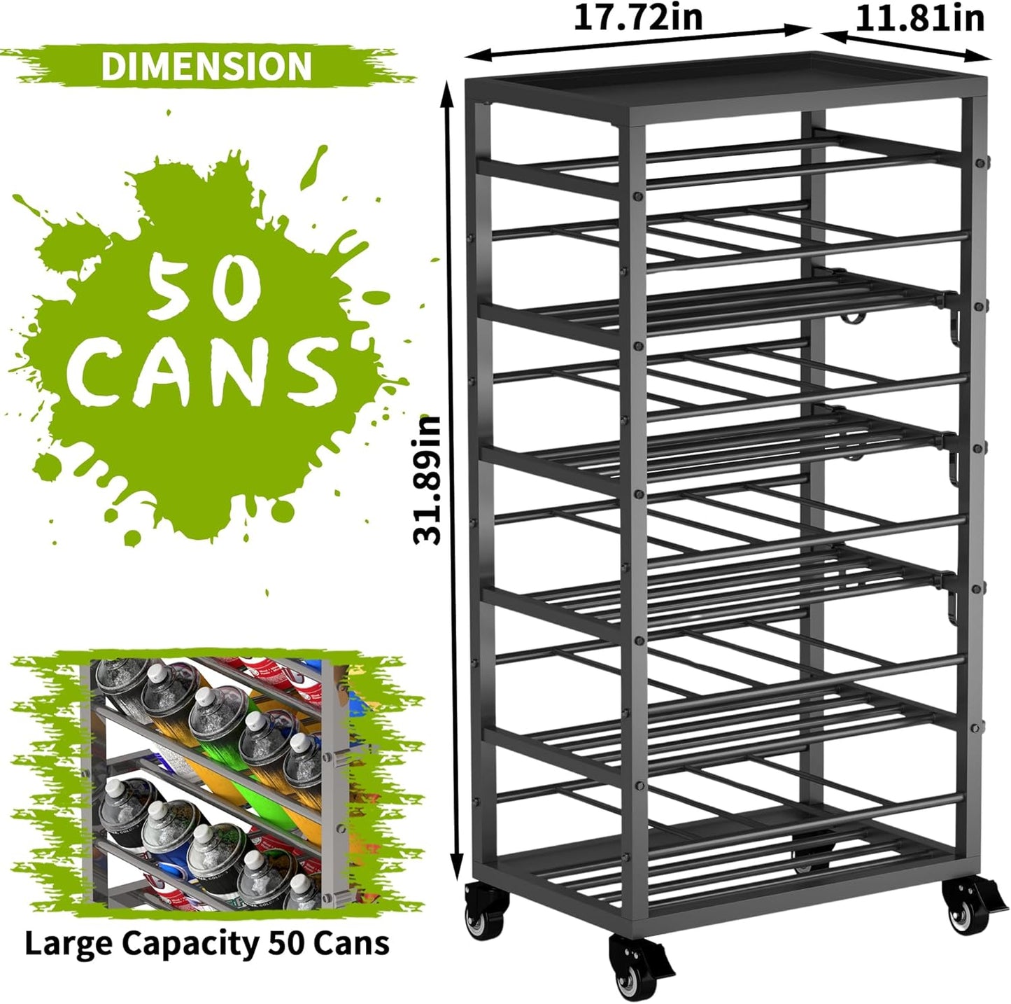 yeshine 50 Can Spray Paint Storage Rack, Metal Aerosol Storage Cart, Rolling Spray Bottle or Lube Holder, Aerosol Can Holder Rack, Paint Bottle Organizer for Garage And Craft Workroom