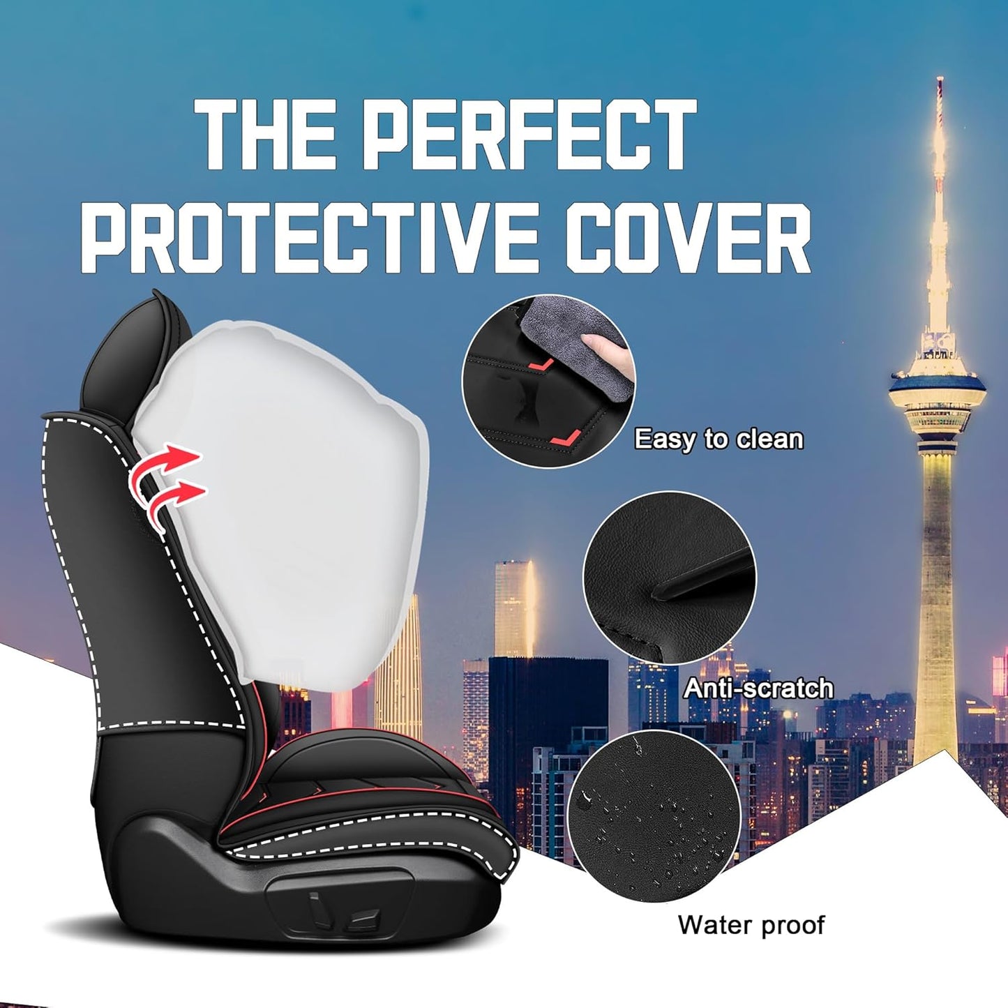 Car Seat Covers for Chrysler Pacifica 2004-2025, Stylish Sport Seat Cover, Premium Nappa Leather Car Seat Cover. Automobile Seat Covers Sets.(Luxury 5 Seats/Black)