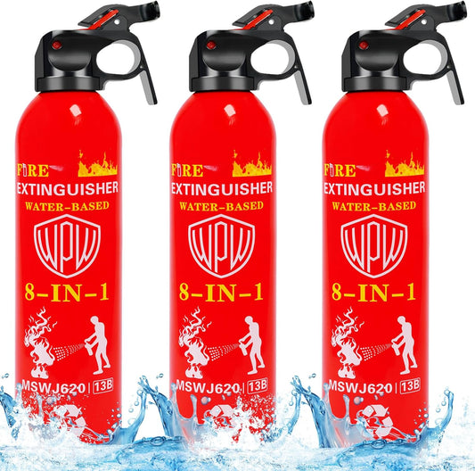 WPW 620ml Large Upgraded 8-in-1 Fire Extinguisher for Home with Wall Mount Portable Fire Extinguisher For Vehicle Car Boat Kitchen Emergency Supplies, Water-Based Solution For A, B, C, K Fire (3 Pack)