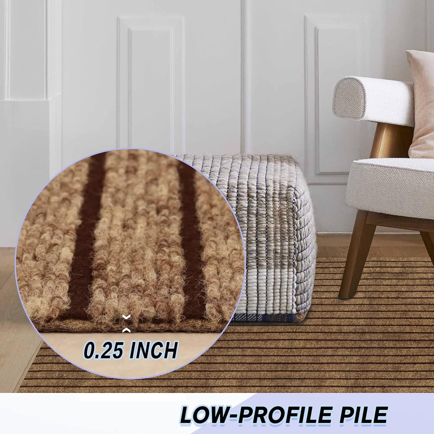 Custom Size Backed Non-Slip Area Rugs Runner, Easy Clean, Waterproof Runner Rugs Mats for Hallway Entryway, Kitchen, Laundry, 2ft x 3ft, Brown Stripe