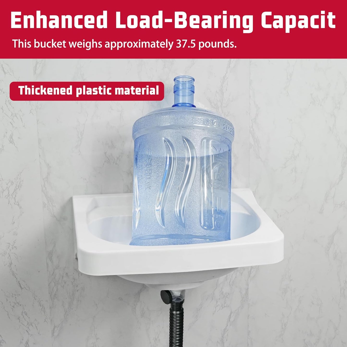 Wall Mount Bathroom Sink 19.7*15.3 No-Drill Installation Self-Adhesive Wash basin with Faucet Hole Bathroom Sinks Floating Vanity Sink for Lavatory Room Basin Plastic Rv Sink forGarage (19.7*15.3*7.1)