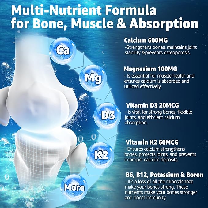 Calcium Gummies 600mg - Calcium Supplement for Women, Ocean Algae Calcium | Vitamin D3, K2, Magnesium | for Bone Strength, Muscle & Immnue | Sustainably Sourced Algae Calcium, 70+ Mineral, 1PACK