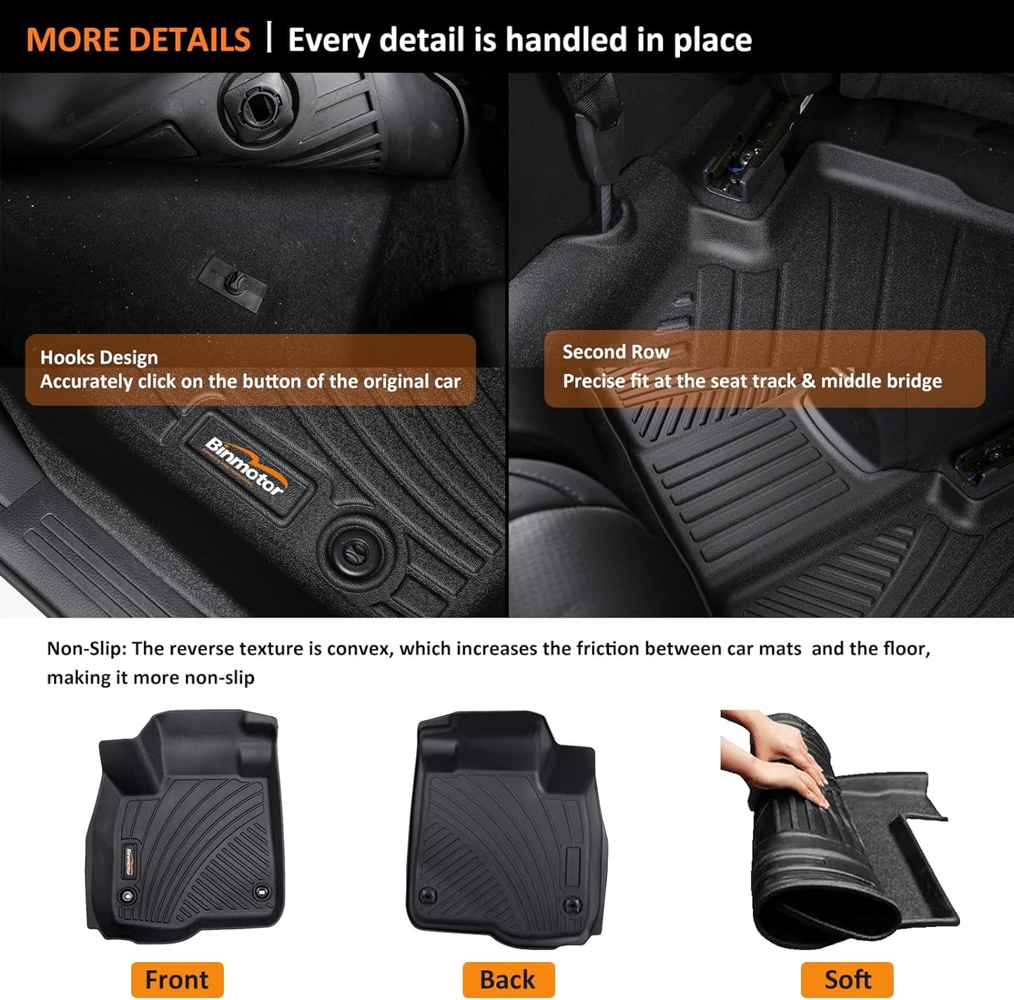 Binmotor-Floor Mats & Cargo Liner Set for Nissan Kicks 2024 2023 2022-2018, All Weather Mats Cargo Trunk Mat Waterproof Car Mats for Nissan Kicks Accessories Custom Fit