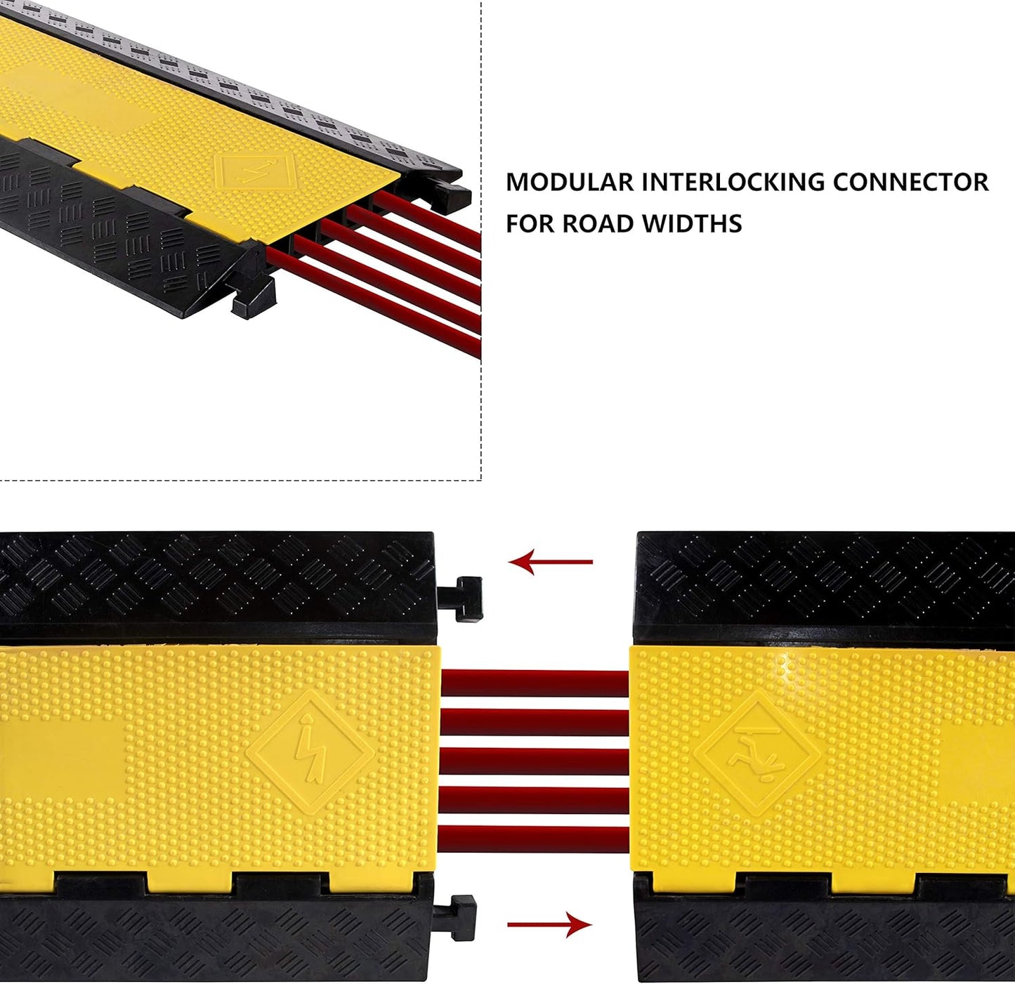 1 Pack Rubber Cable Ramp Hose Cable Protector Ramp 5 Channel 22000Lbs Load Capacity Traffic Speed Bump Wires Power Lines Extension Cord Cover for Indoor Outdoor