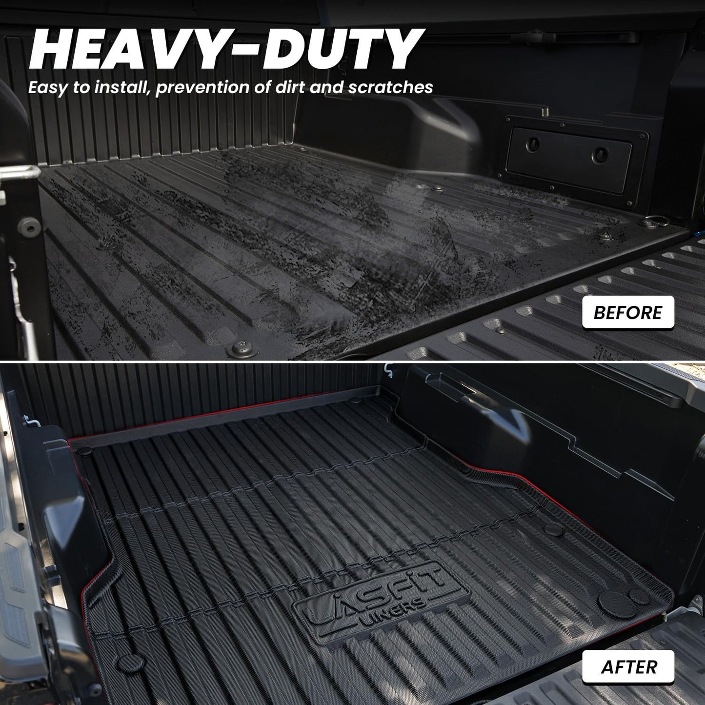 LASFIT Bed Mat for Toyota Tacoma 2024 2025 Truck Bed (6ft,6'Bed), All Weather 6 ft Car Bed Liner for Toyota Tacoma Accessories, TPE Trunk Mat&Cargo Liner, Black